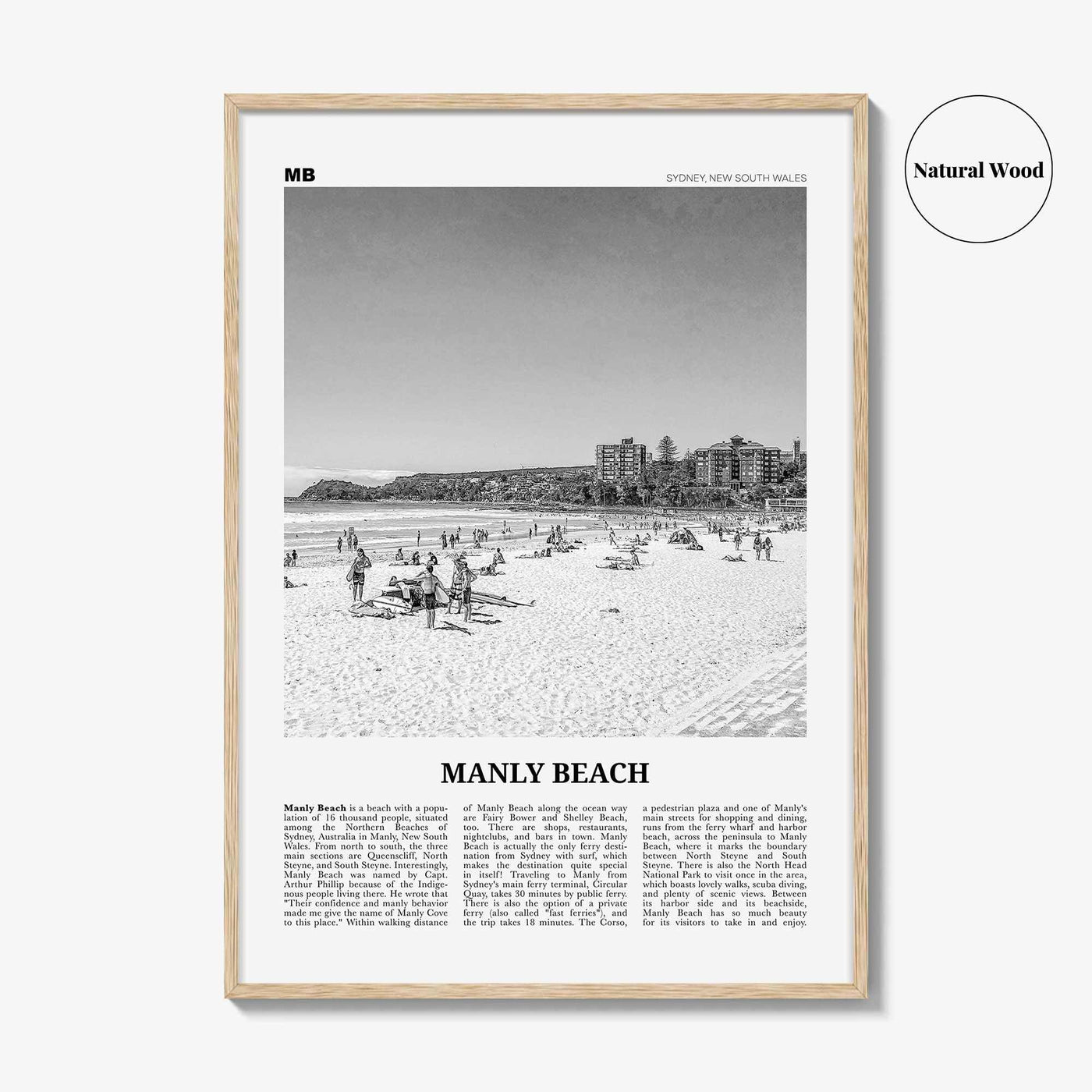 Manly Beach Print Black and White, Manly Beach Wall Art, Manly Beach Poster, Manly Beach Photo, Sydney, New South Wales, Australia