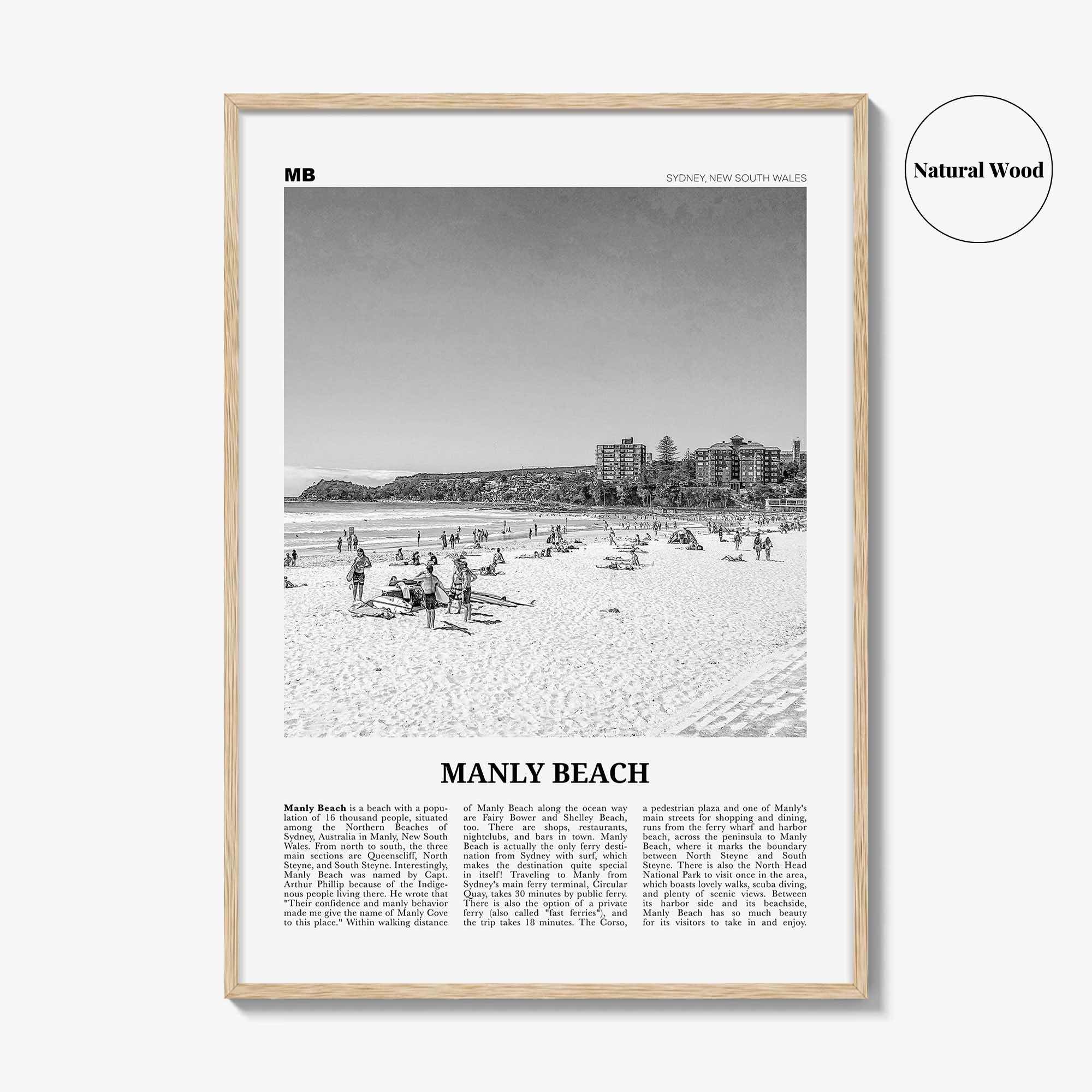 Manly Beach Print Black and White, Manly Beach Wall Art, Manly Beach Poster, Manly Beach Photo, Sydney, New South Wales, Australia