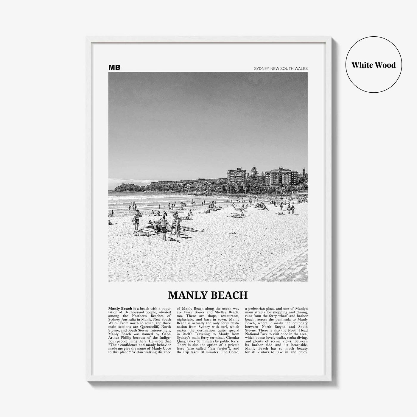 Manly Beach Print Black and White, Manly Beach Wall Art, Manly Beach Poster, Manly Beach Photo, Sydney, New South Wales, Australia