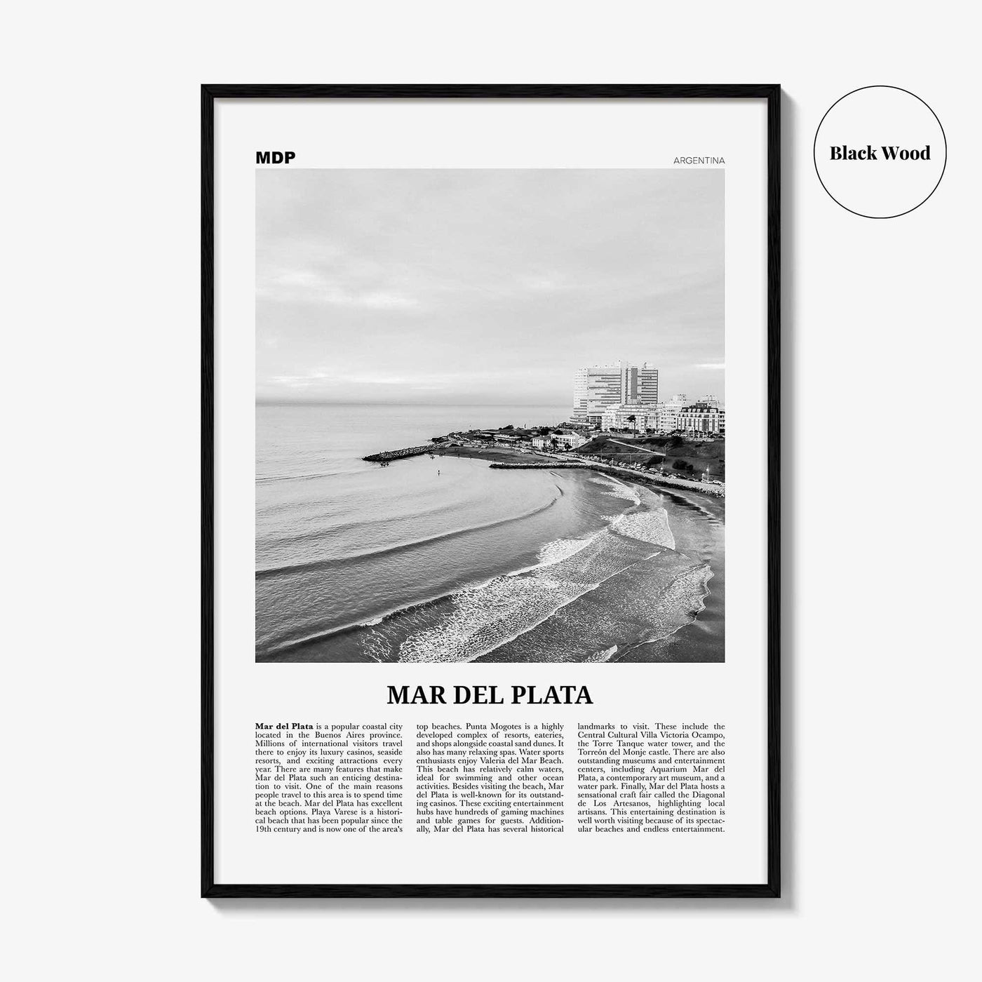 Mar del Plata Print Black and White, Mar del Plata Wall Art, Mar del Plata Poster, Mar del Plata Photo, Mar del Plata Map, Argentina