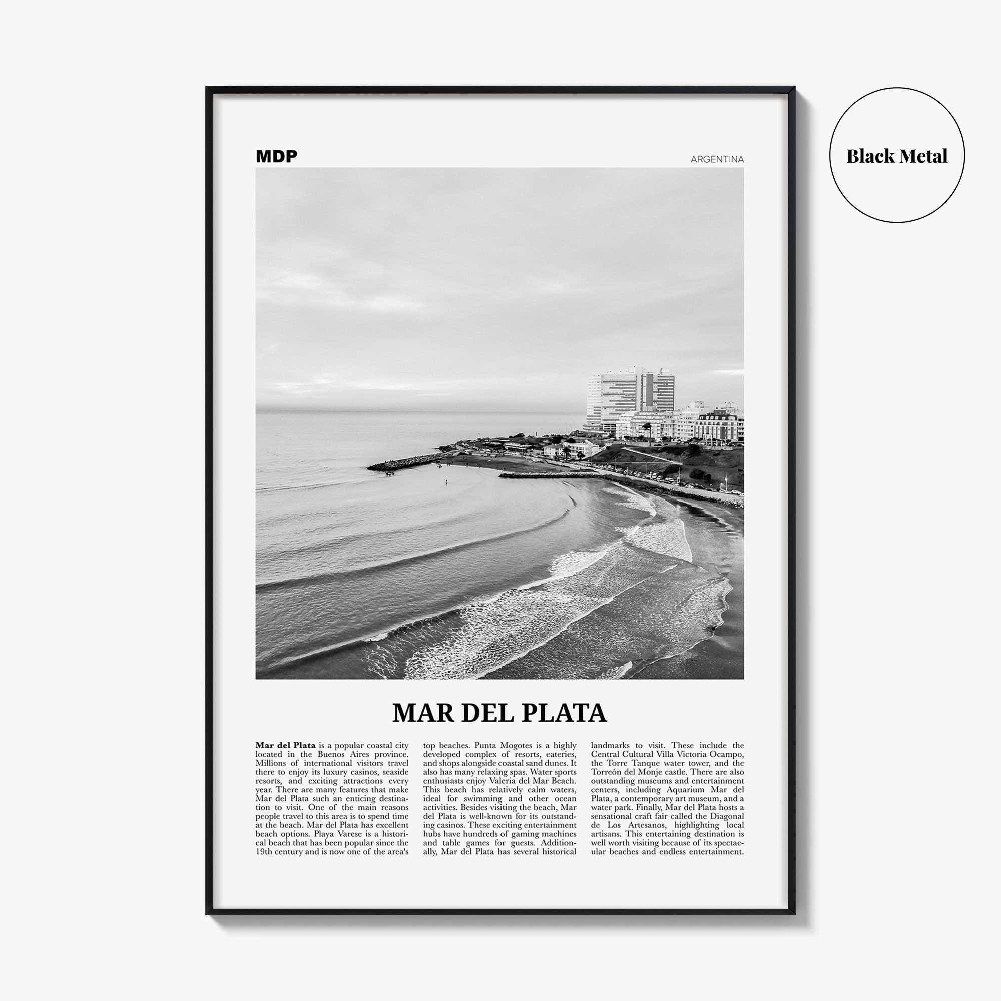 Mar del Plata Print Black and White, Mar del Plata Wall Art, Mar del Plata Poster, Mar del Plata Photo, Mar del Plata Map, Argentina