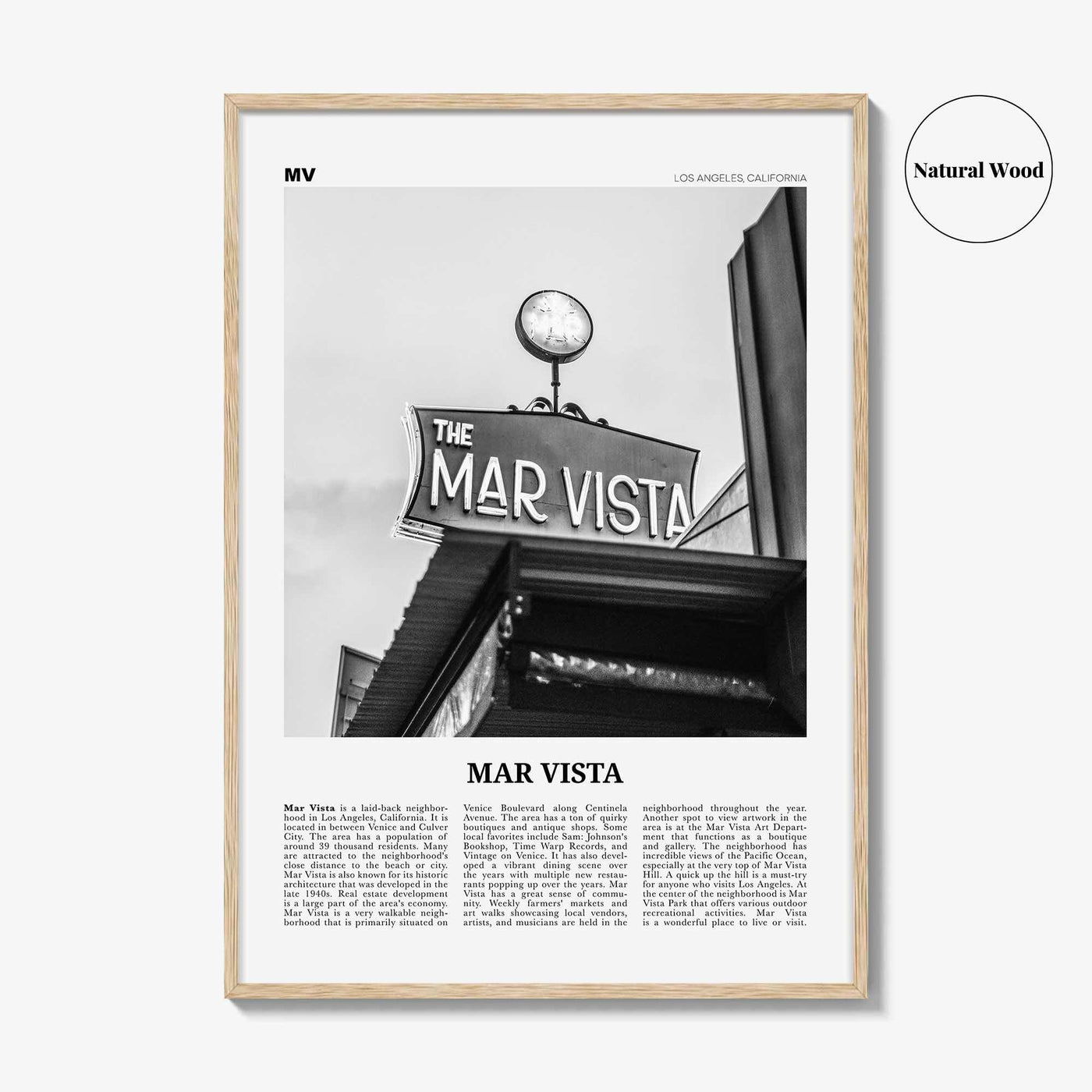 Mar Vista Print Black and White, Mar Vista Wall Art, Mar Vista Poster, Mar Vista Photo, Mar Vista Wall Décor, Los Angeles, California, USA