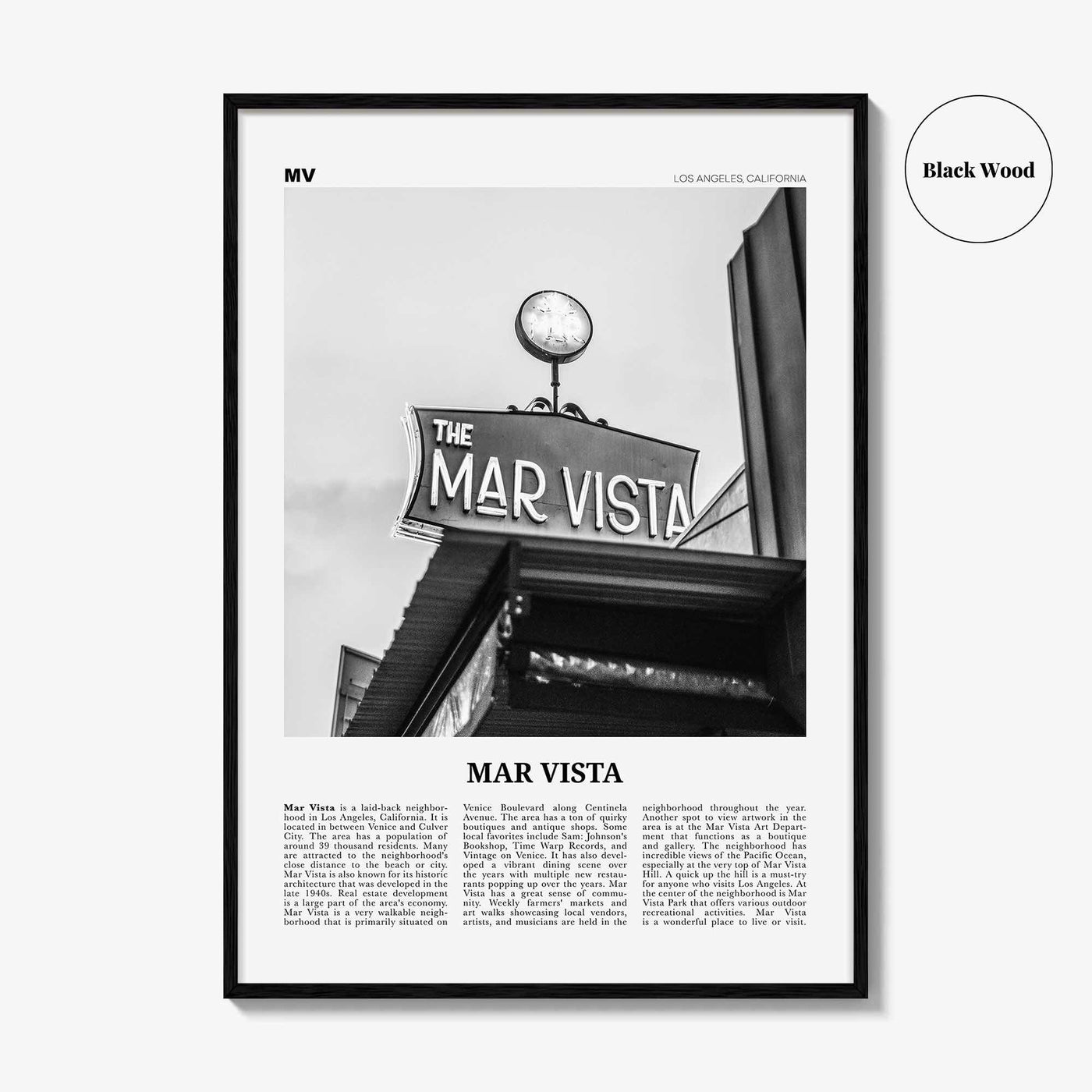 Mar Vista Print Black and White, Mar Vista Wall Art, Mar Vista Poster, Mar Vista Photo, Mar Vista Wall Décor, Los Angeles, California, USA