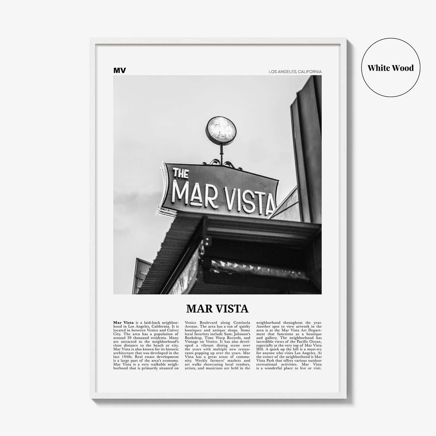 Mar Vista Print Black and White, Mar Vista Wall Art, Mar Vista Poster, Mar Vista Photo, Mar Vista Wall Décor, Los Angeles, California, USA