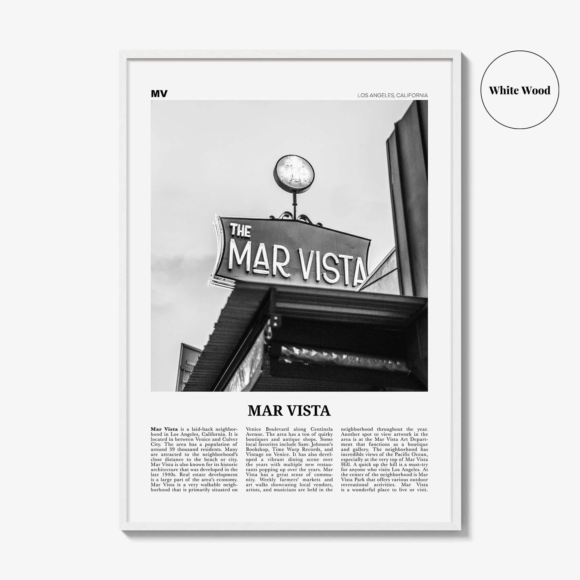 Mar Vista Print Black and White, Mar Vista Wall Art, Mar Vista Poster, Mar Vista Photo, Mar Vista Wall Décor, Los Angeles, California, USA