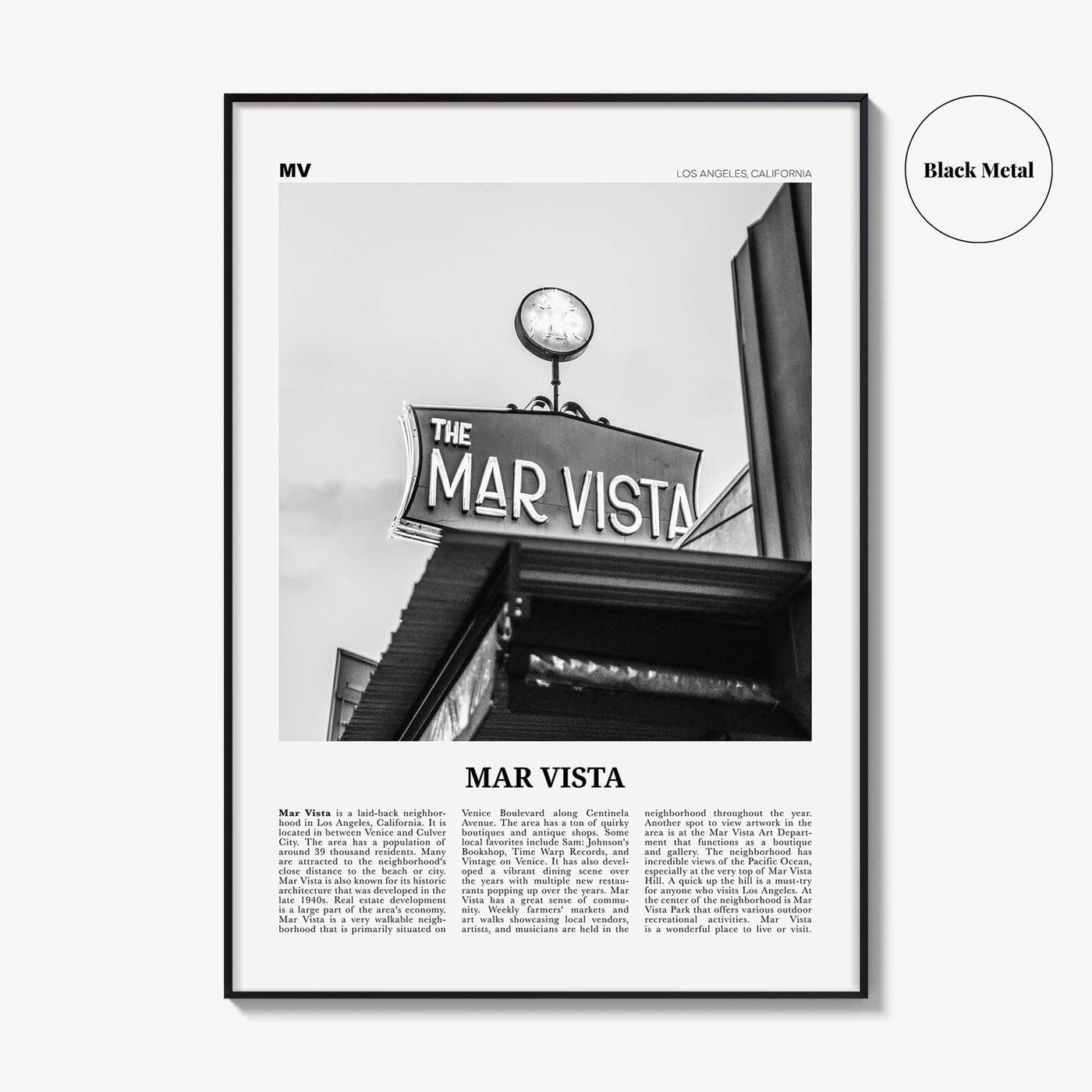 Mar Vista Print Black and White, Mar Vista Wall Art, Mar Vista Poster, Mar Vista Photo, Mar Vista Wall Décor, Los Angeles, California, USA