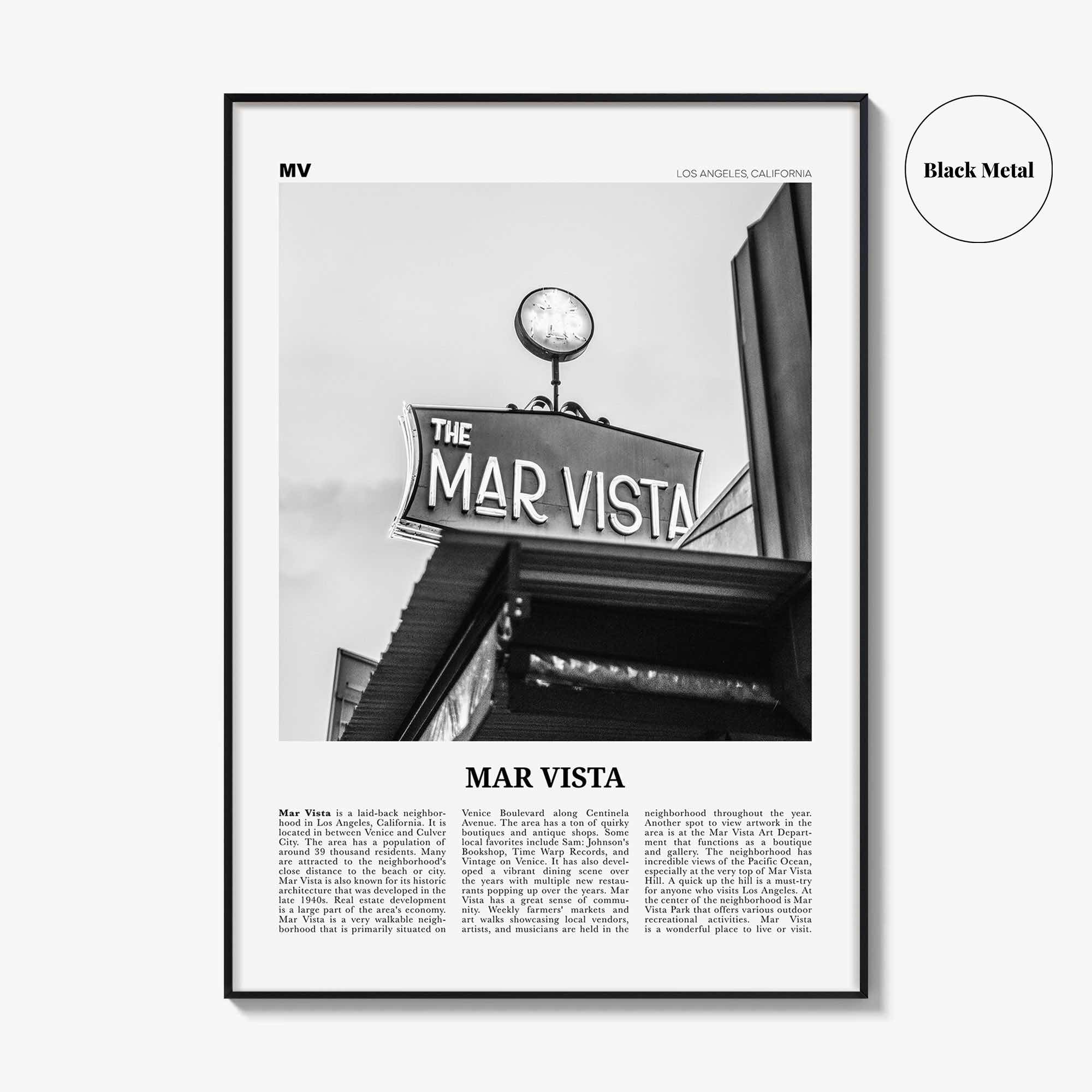 Mar Vista Print Black and White, Mar Vista Wall Art, Mar Vista Poster, Mar Vista Photo, Mar Vista Wall Décor, Los Angeles, California, USA