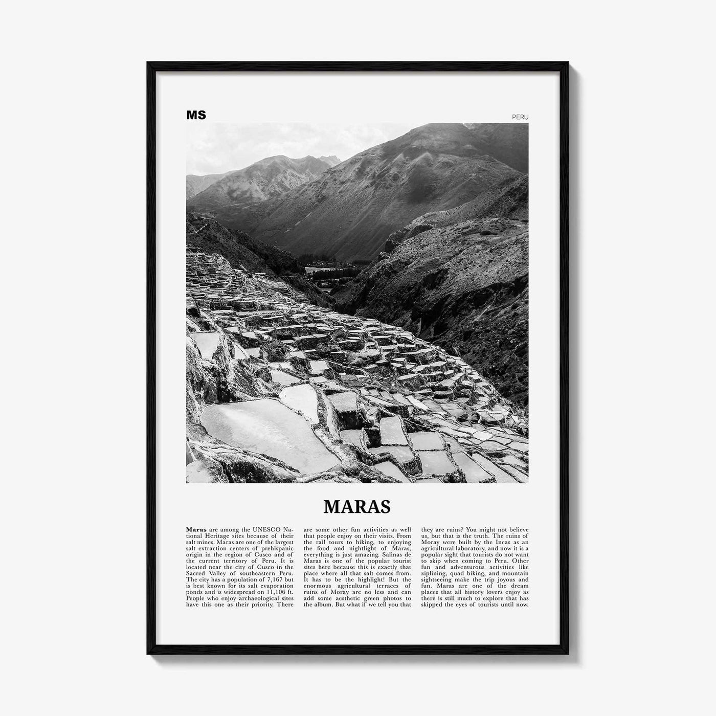 Maras Print Black and White, Maras Wall Art, Maras Poster, Maras Photo, Maras Wall Décor, Maras Map, Peru