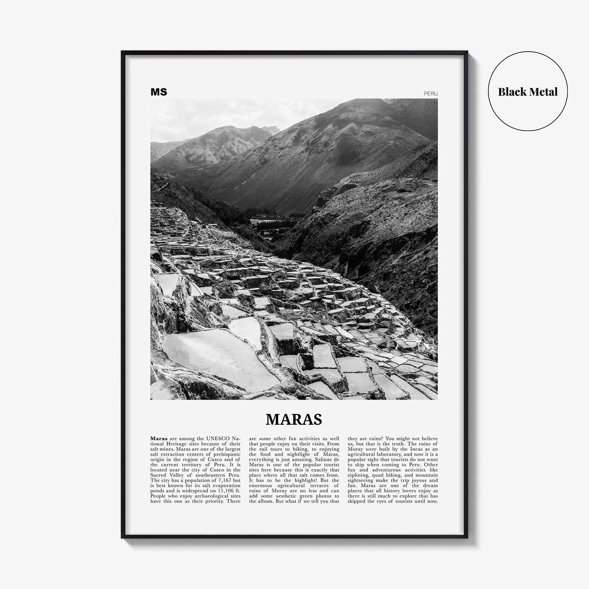 Maras Print Black and White, Maras Wall Art, Maras Poster, Maras Photo, Maras Wall Décor, Maras Map, Peru