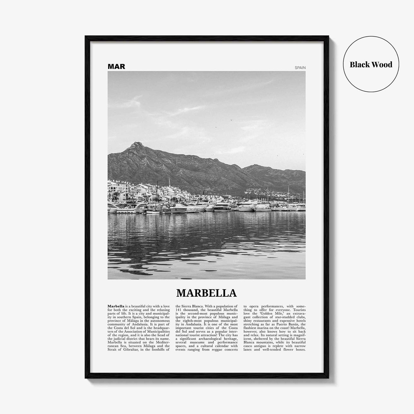 Marbella Print Black and White, Marbella Wall Art, Marbella Poster, Marbella Photo, Marbella Wall Decor, Andalusia, Spain, España, Europe