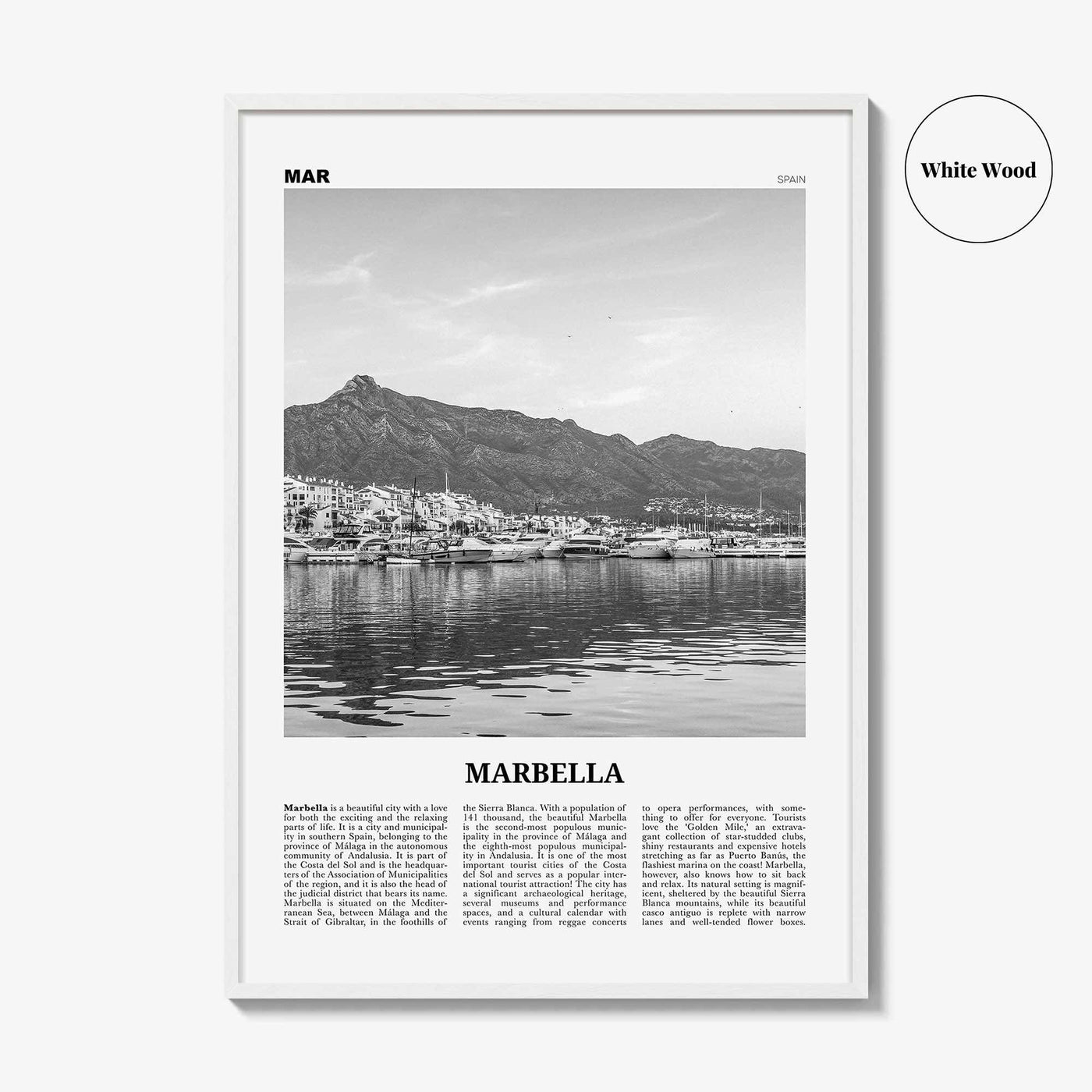 Marbella Print Black and White, Marbella Wall Art, Marbella Poster, Marbella Photo, Marbella Wall Decor, Andalusia, Spain, España, Europe