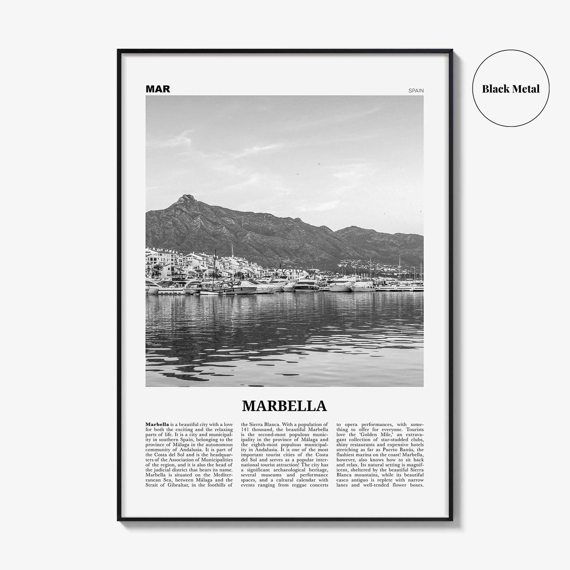 Marbella Print Black and White, Marbella Wall Art, Marbella Poster, Marbella Photo, Marbella Wall Decor, Andalusia, Spain, España, Europe