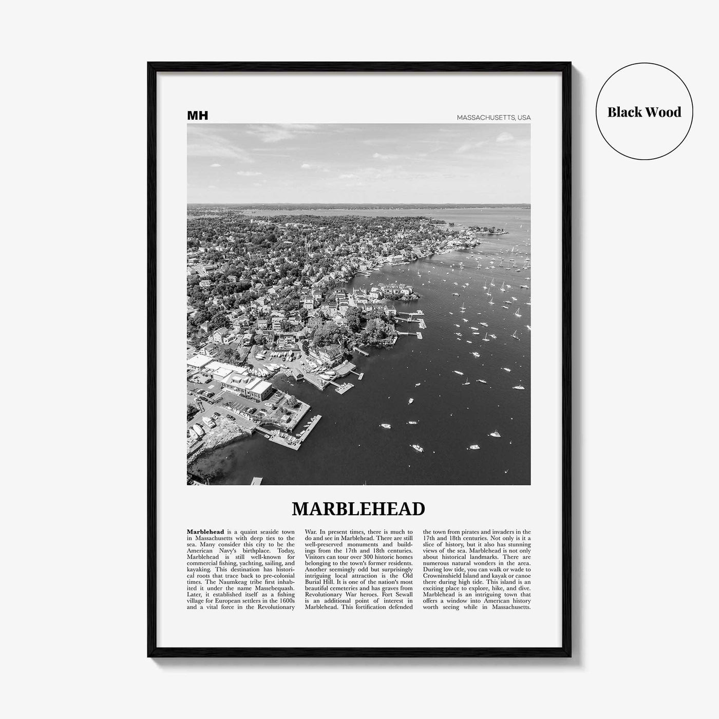 Marblehead Print Black and White, Marblehead Wall Art, Marblehead Poster, Marblehead Photo, Marblehead Map, Marblehead Decor, Massachusetts