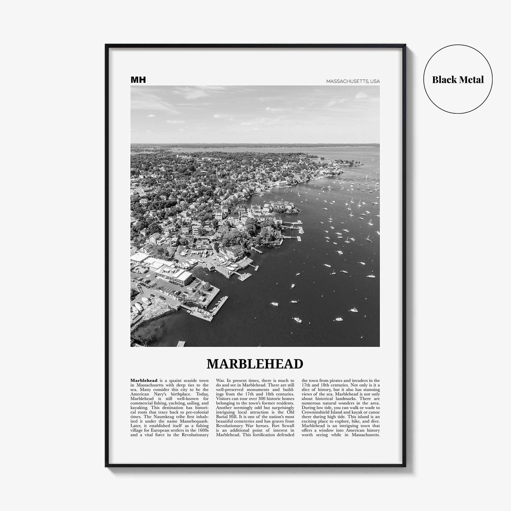 Marblehead Print Black and White, Marblehead Wall Art, Marblehead Poster, Marblehead Photo, Marblehead Map, Marblehead Decor, Massachusetts