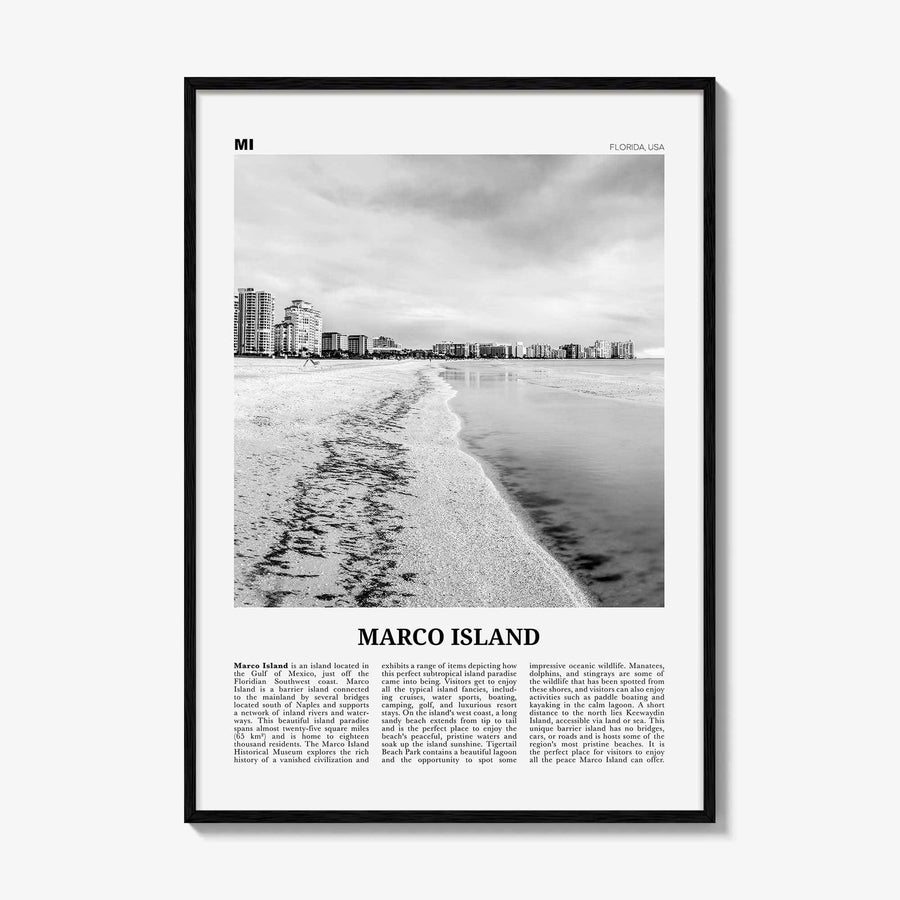 Marco Island Print Black and White, Marco Island Wall Art, Marco Island Poster, Marco Island Photo, Marco Island Map, Florida, USA
