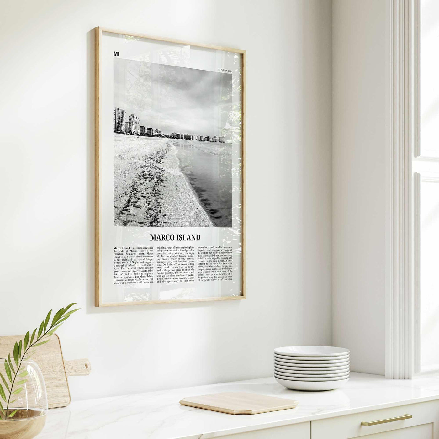 Marco Island Print Black and White, Marco Island Wall Art, Marco Island Poster, Marco Island Photo, Marco Island Map, Florida, USA