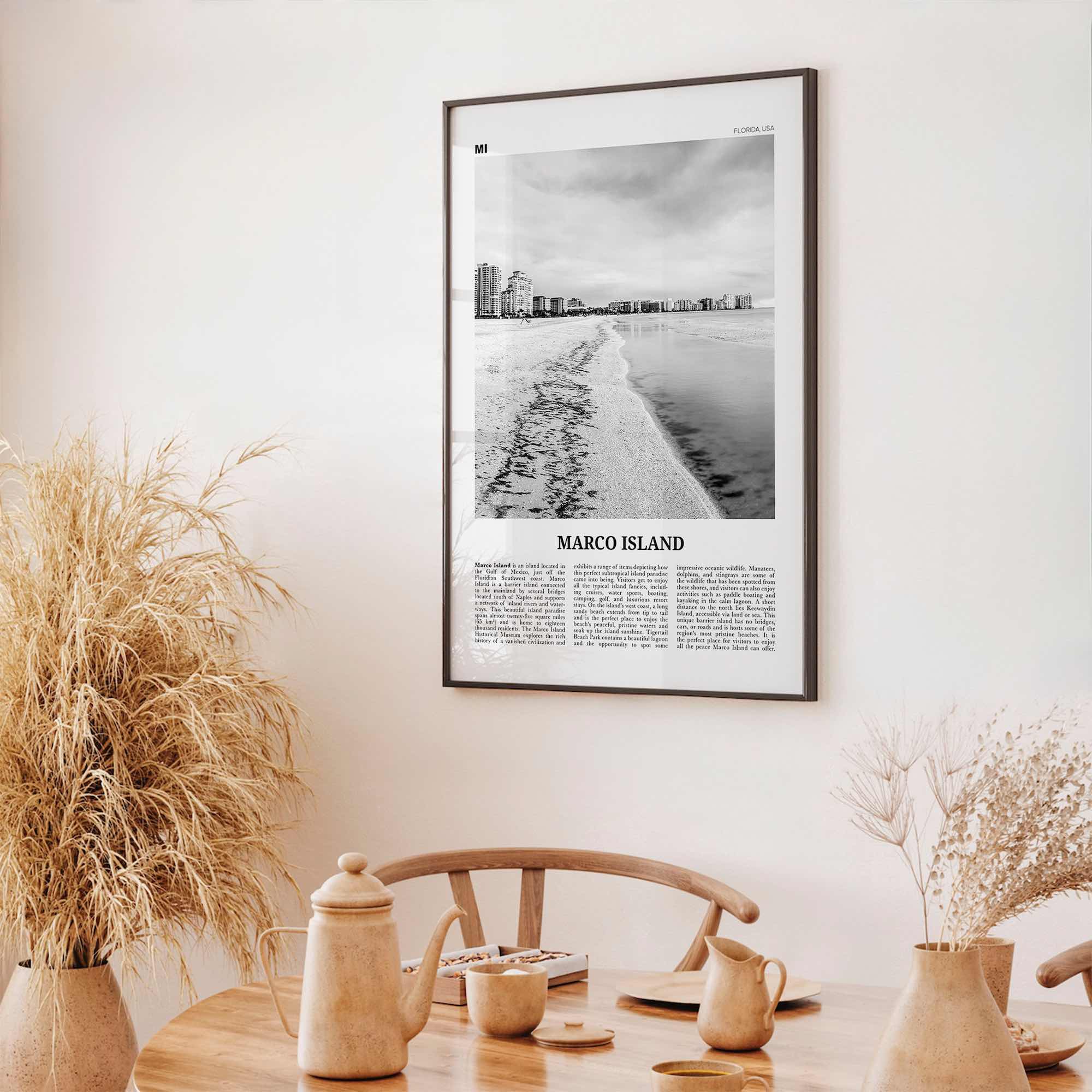 Marco Island Print Black and White, Marco Island Wall Art, Marco Island Poster, Marco Island Photo, Marco Island Map, Florida, USA