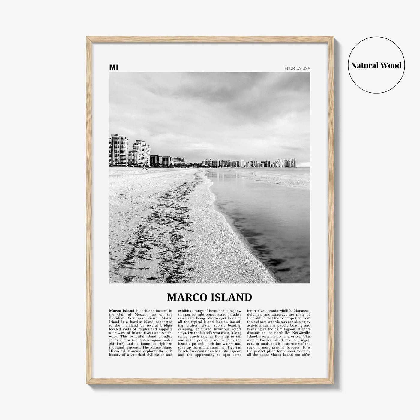 Marco Island Print Black and White, Marco Island Wall Art, Marco Island Poster, Marco Island Photo, Marco Island Map, Florida, USA