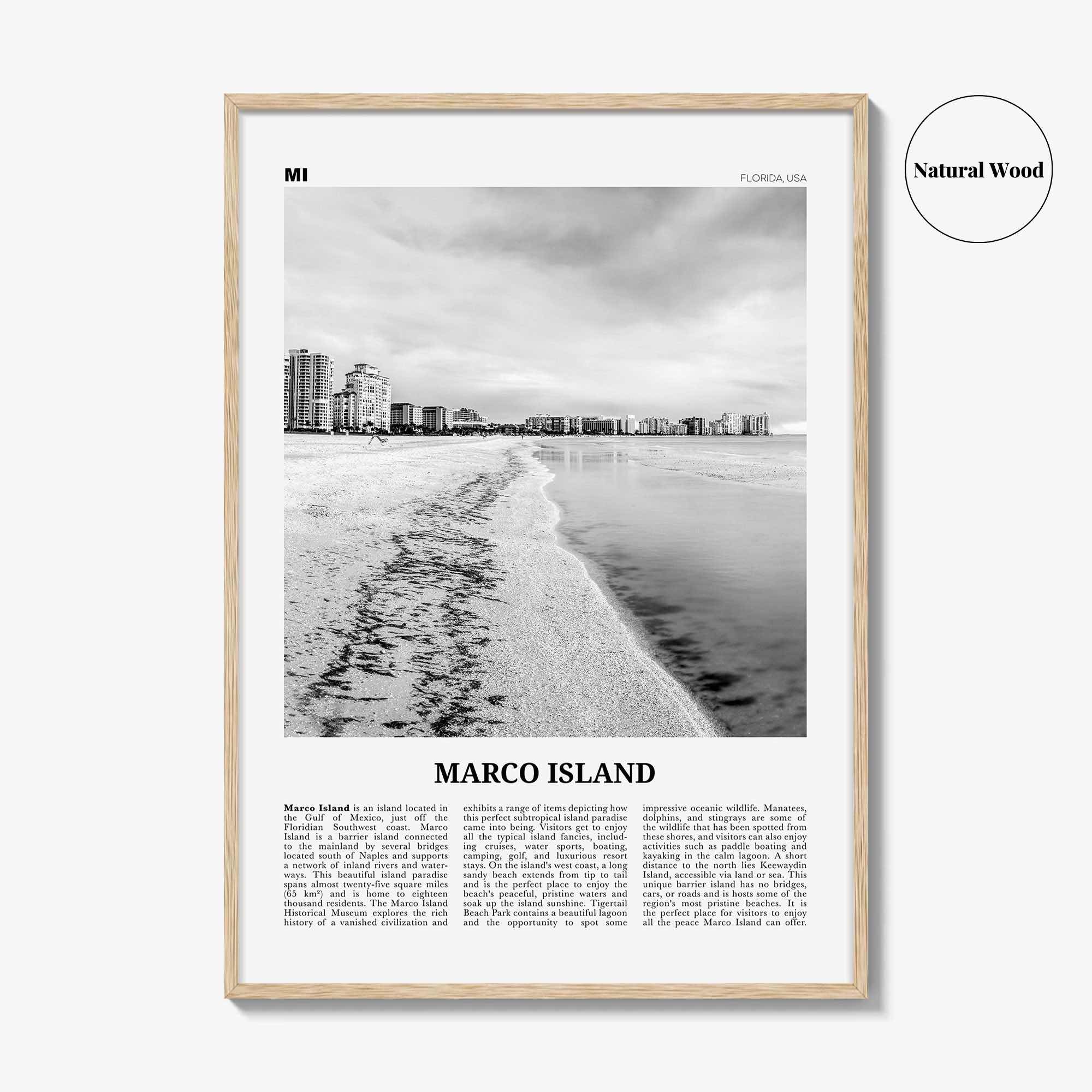 Marco Island Print Black and White, Marco Island Wall Art, Marco Island Poster, Marco Island Photo, Marco Island Map, Florida, USA