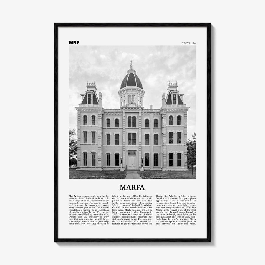 Marfa Print Black and White, Marfa Wall Art, Marfa Poster, Marfa Photo, Marfa Wall Décor, Texas, USA, United States