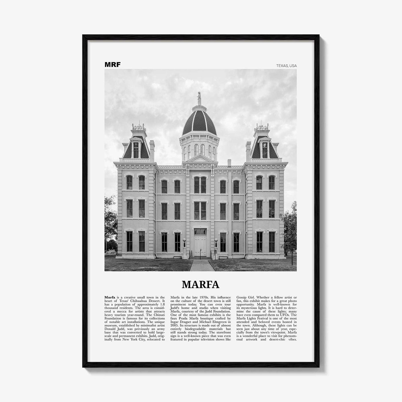 Marfa Print Black and White, Marfa Wall Art, Marfa Poster, Marfa Photo, Marfa Wall Décor, Texas, USA, United States