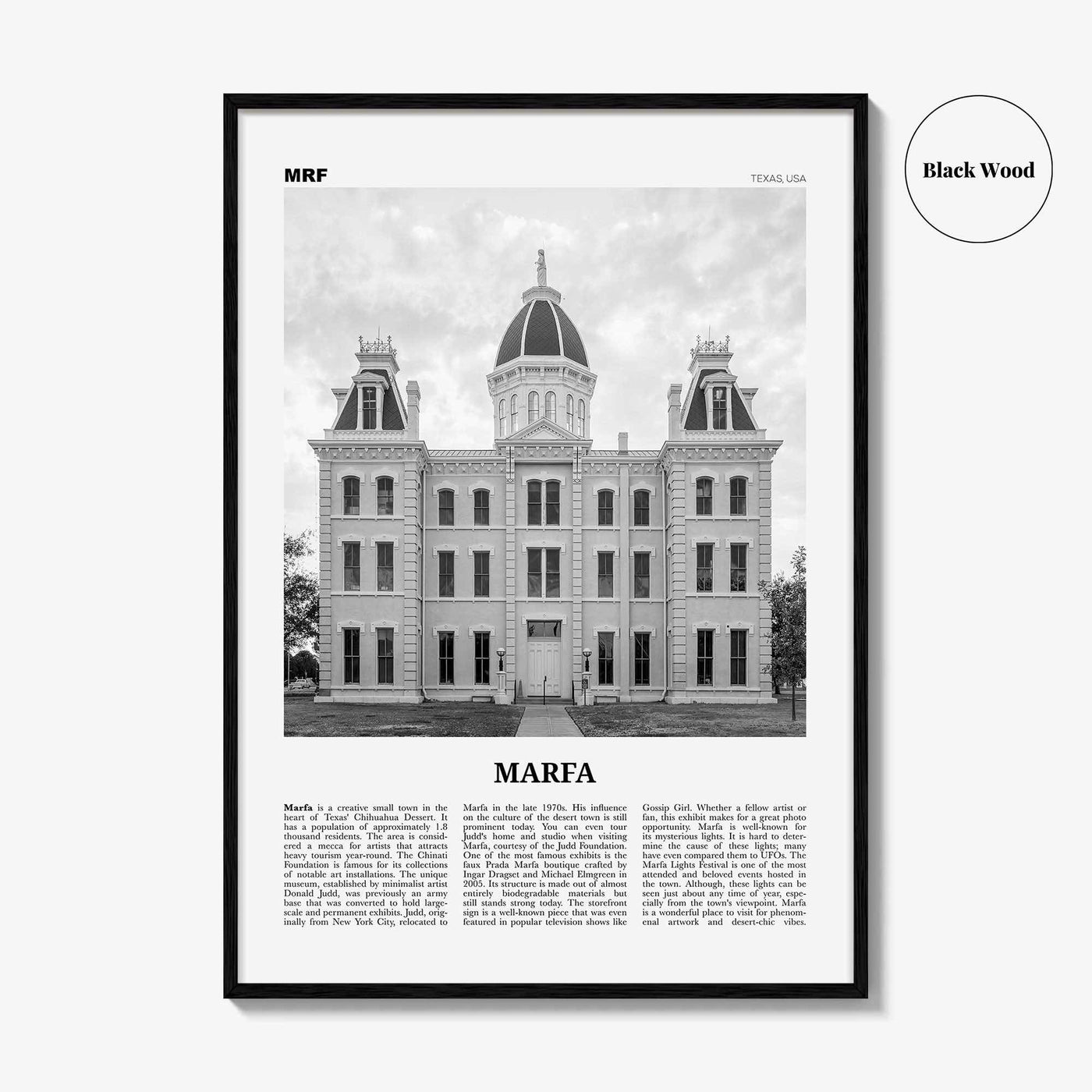 Marfa Print Black and White, Marfa Wall Art, Marfa Poster, Marfa Photo, Marfa Wall Décor, Texas, USA, United States