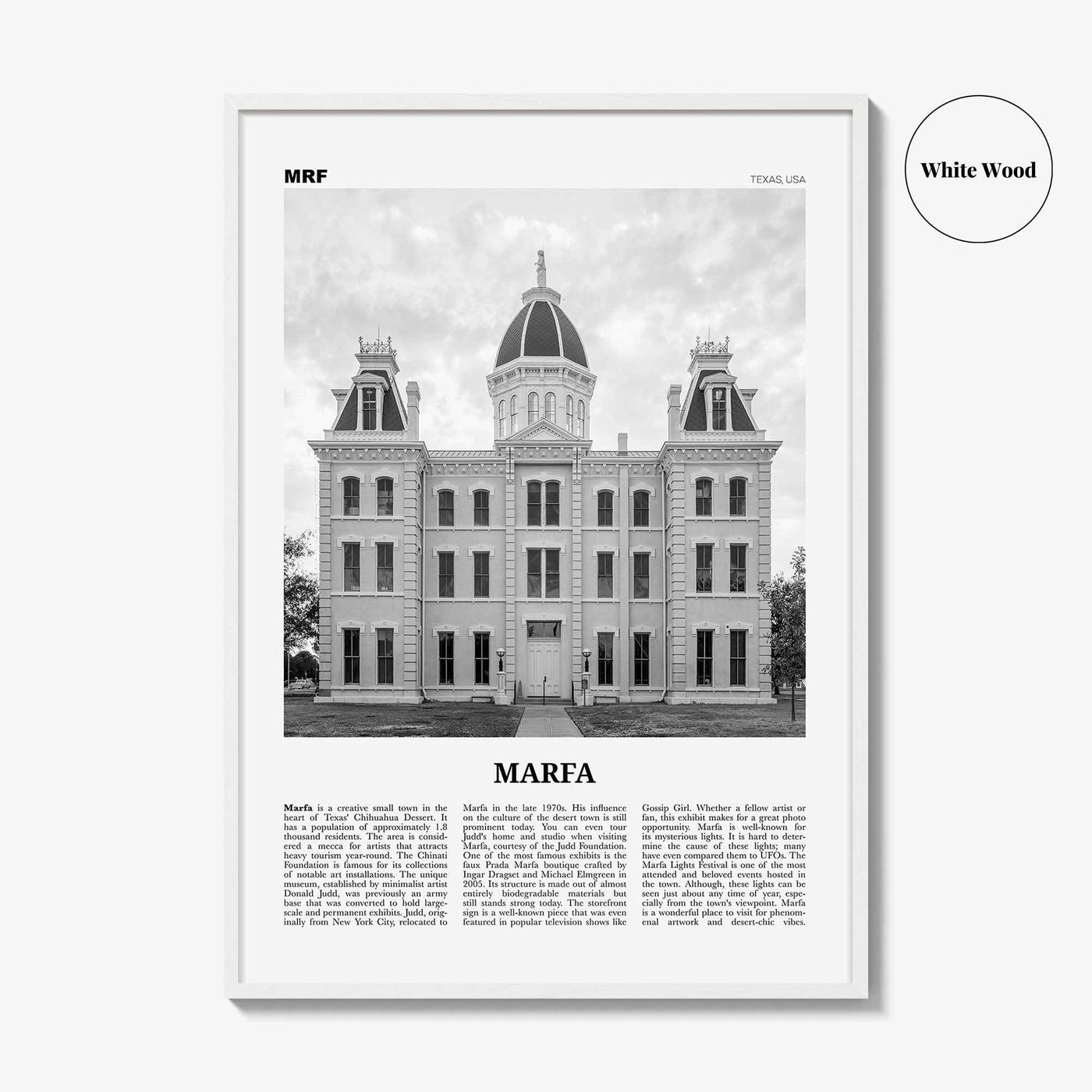 Marfa Print Black and White, Marfa Wall Art, Marfa Poster, Marfa Photo, Marfa Wall Décor, Texas, USA, United States