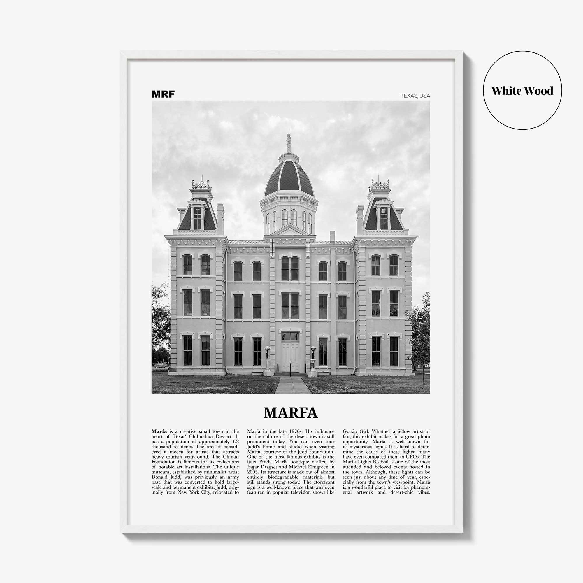 Marfa Print Black and White, Marfa Wall Art, Marfa Poster, Marfa Photo, Marfa Wall Décor, Texas, USA, United States
