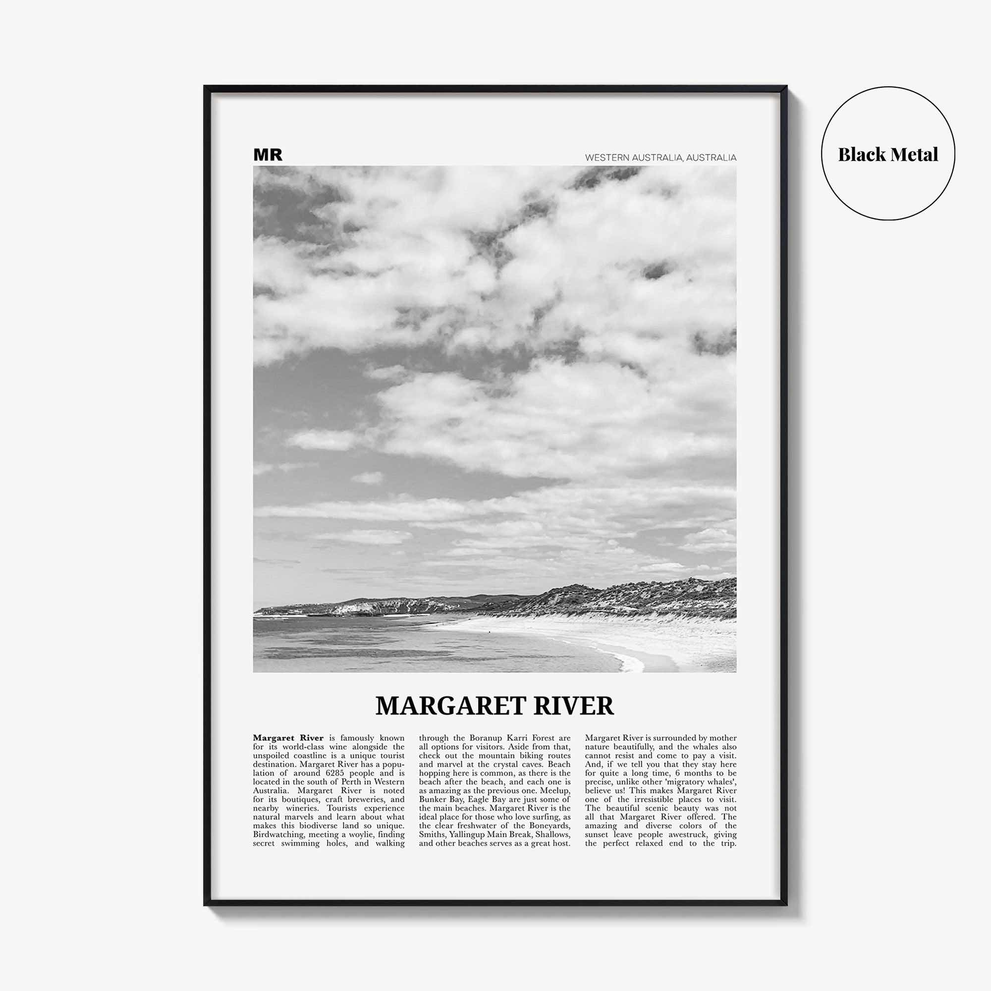 Margaret River Print Black and White, Margaret River Wall Art, Margaret River Poster, Margaret River Photo, Margaret River Décor, Australia