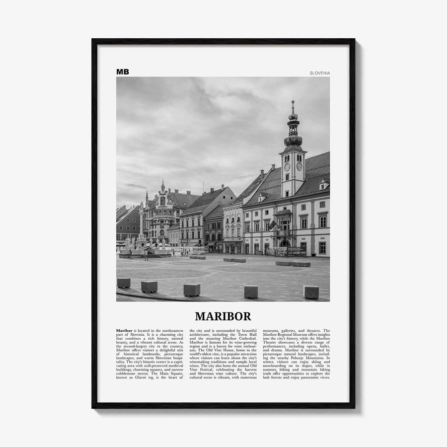Maribor Print Black and White, Maribor Wall Art, Maribor Poster, Maribor Photo, Maribor Wall Décor, Maribor Map, Slovenia