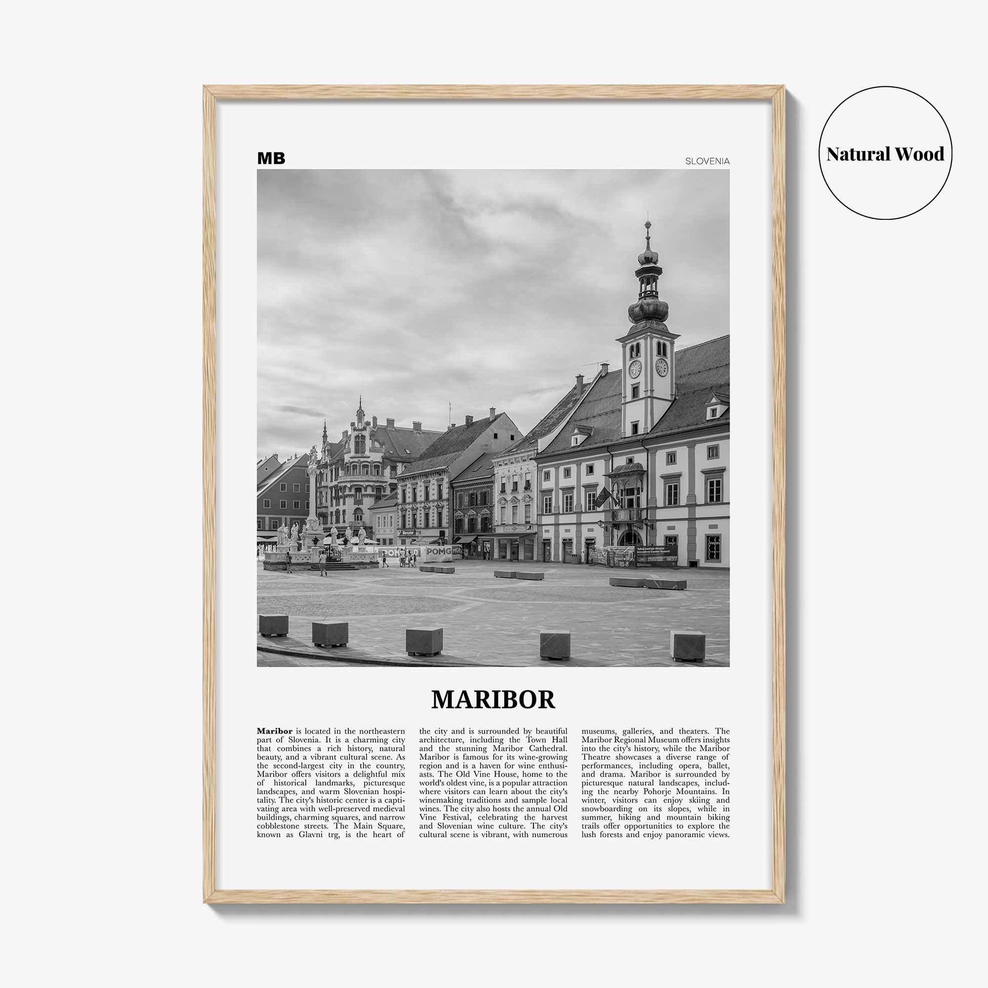 Maribor Print Black and White, Maribor Wall Art, Maribor Poster, Maribor Photo, Maribor Wall Décor, Maribor Map, Slovenia