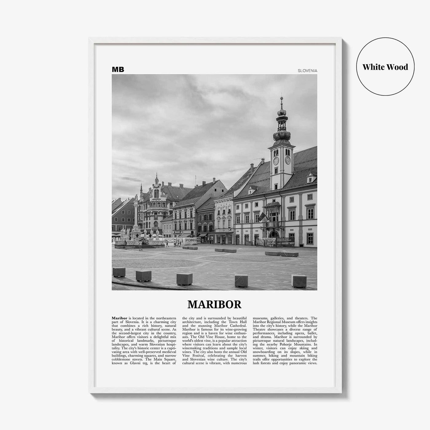 Maribor Print Black and White, Maribor Wall Art, Maribor Poster, Maribor Photo, Maribor Wall Décor, Maribor Map, Slovenia