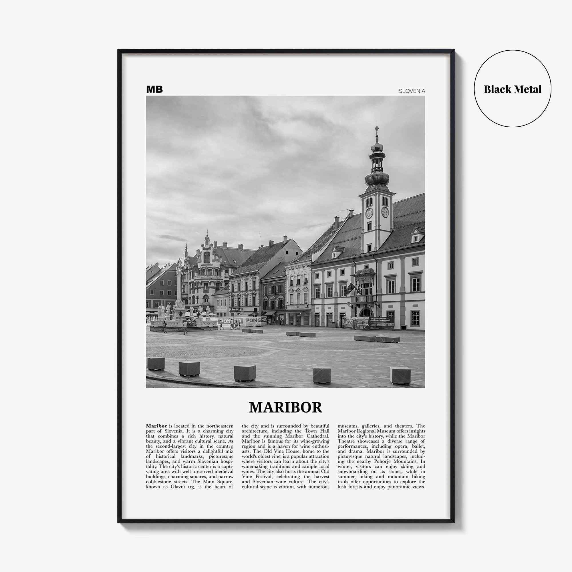Maribor Print Black and White, Maribor Wall Art, Maribor Poster, Maribor Photo, Maribor Wall Décor, Maribor Map, Slovenia