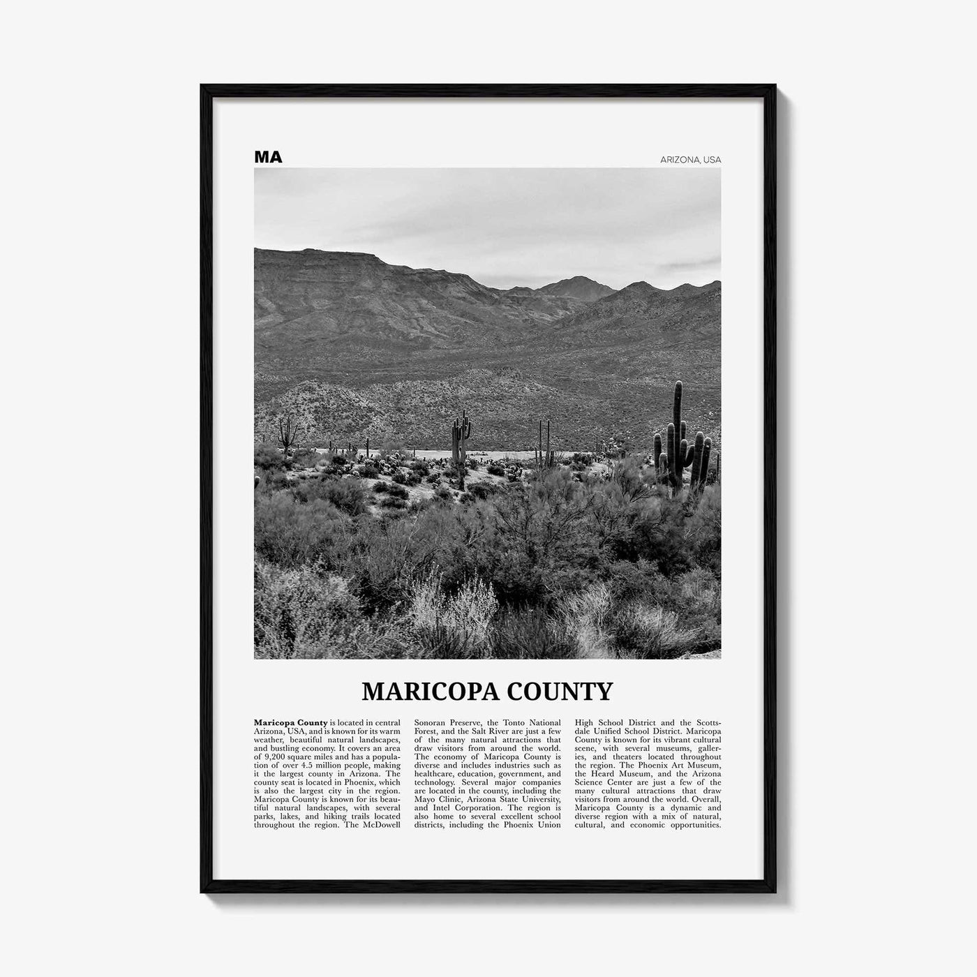 Maricopa County Print Black and White, Maricopa County Wall Art, Maricopa County Poster, Maricopa Photo, Maricopa Wall Décor, Maricopa Map
