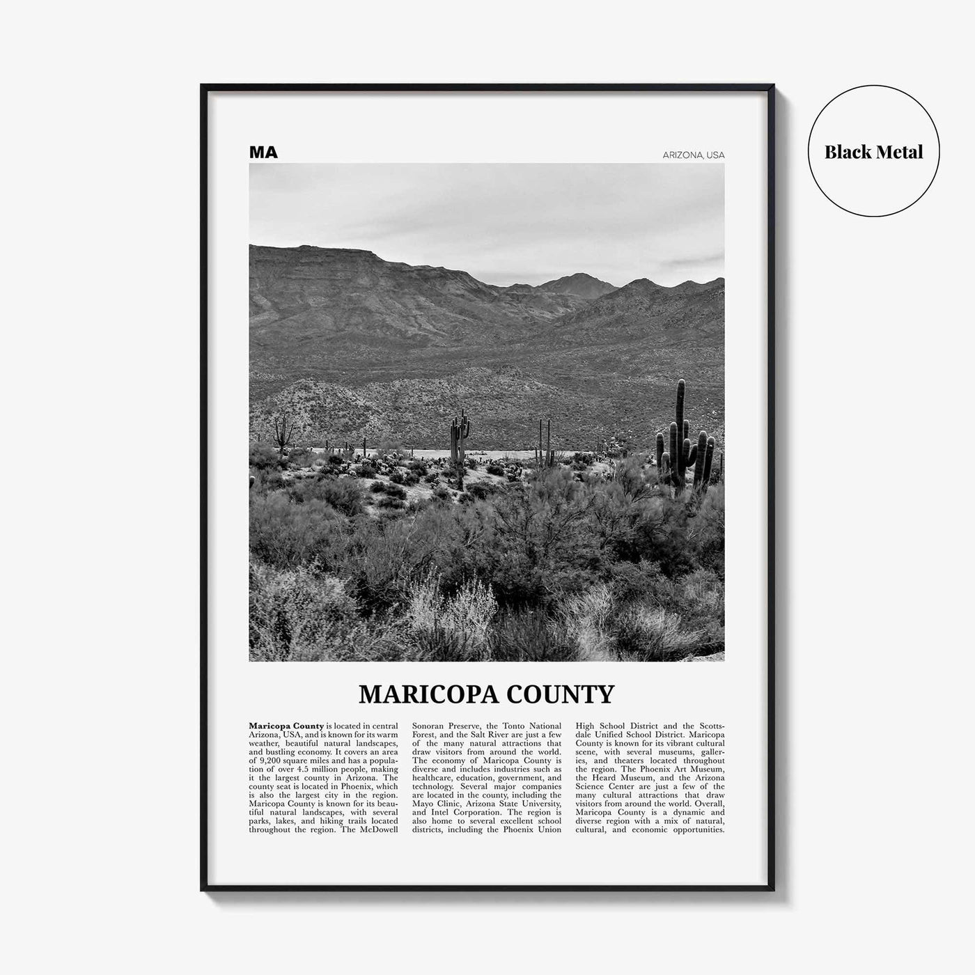Maricopa County Print Black and White, Maricopa County Wall Art, Maricopa County Poster, Maricopa Photo, Maricopa Wall Décor, Maricopa Map