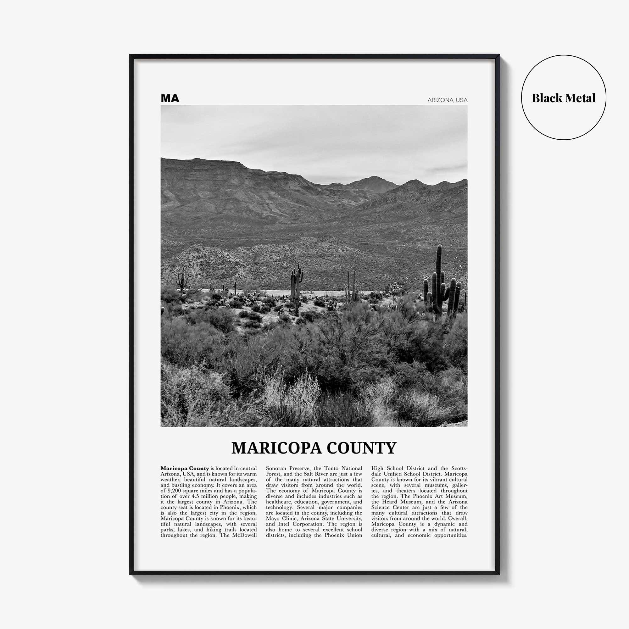 Maricopa County Print Black and White, Maricopa County Wall Art, Maricopa County Poster, Maricopa Photo, Maricopa Wall Décor, Maricopa Map