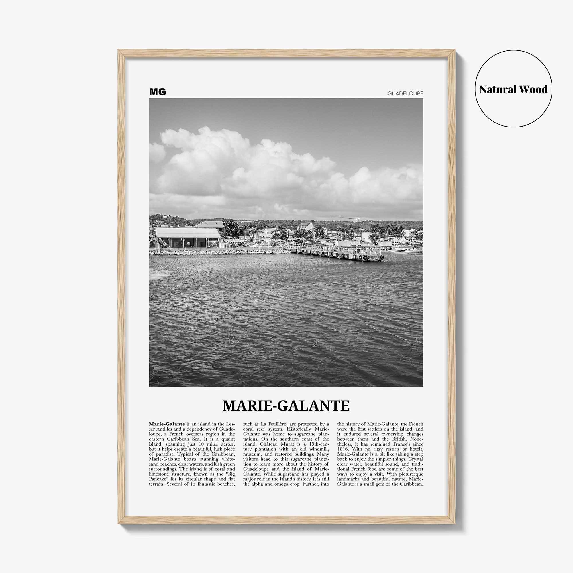 Marie Galante Print Black and White, Marie-Galante Art, Marie-Galante Poster, Marie-Galante Photo, Marie-Galante Décor, Marie-Galante Map