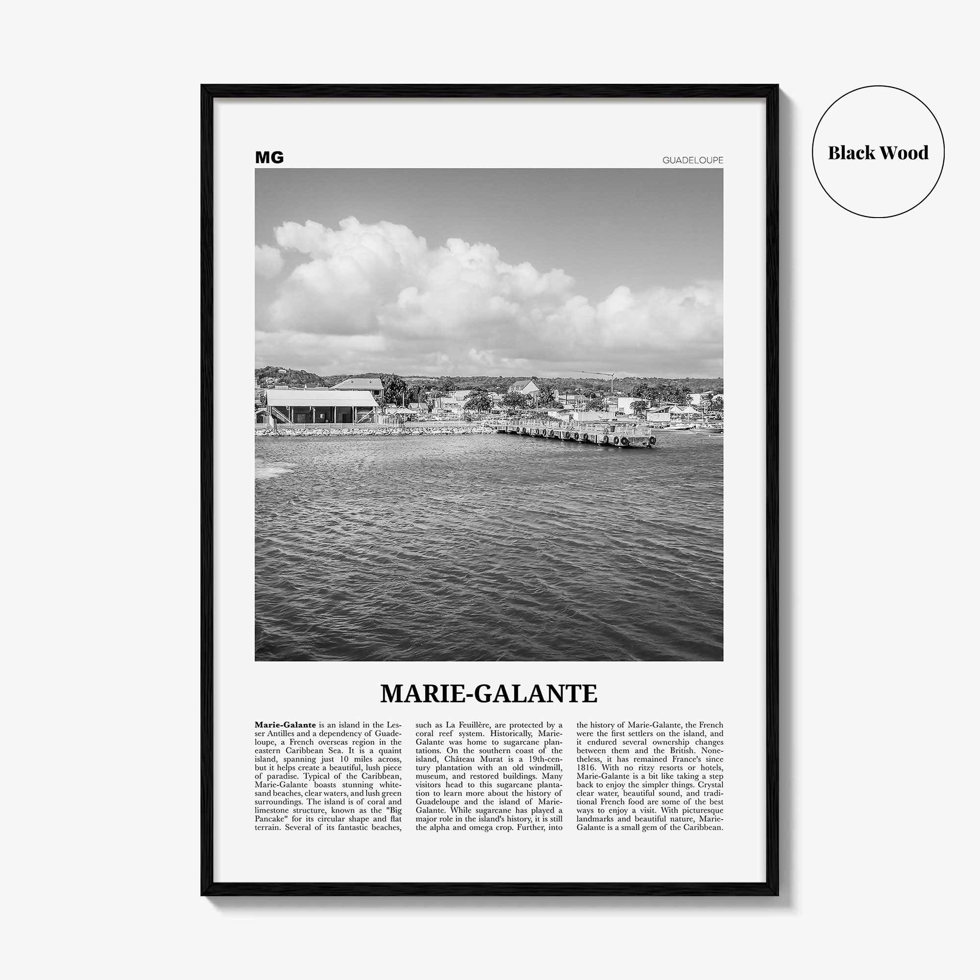 Marie Galante Print Black and White, Marie-Galante Art, Marie-Galante Poster, Marie-Galante Photo, Marie-Galante Décor, Marie-Galante Map
