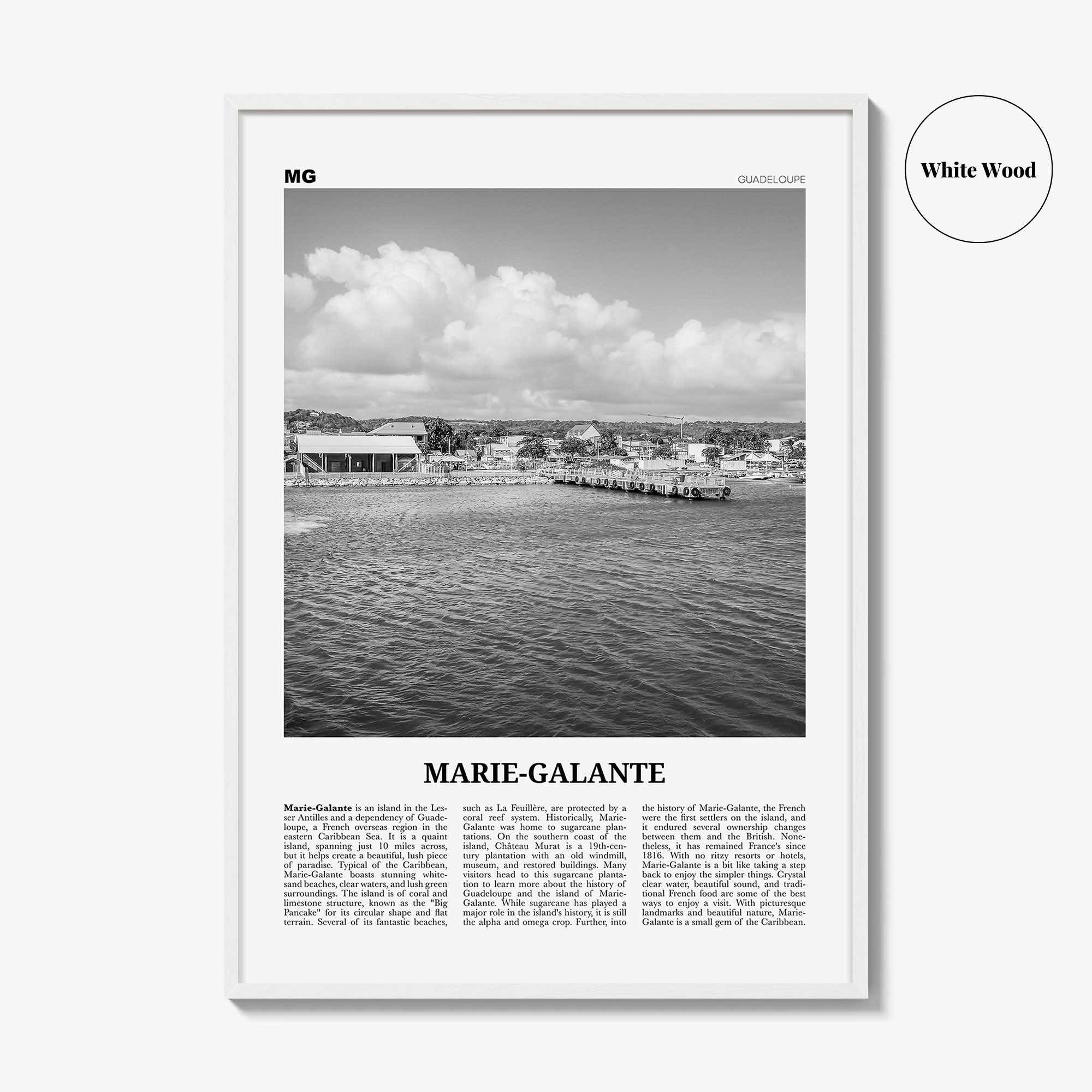 Marie Galante Print Black and White, Marie-Galante Art, Marie-Galante Poster, Marie-Galante Photo, Marie-Galante Décor, Marie-Galante Map