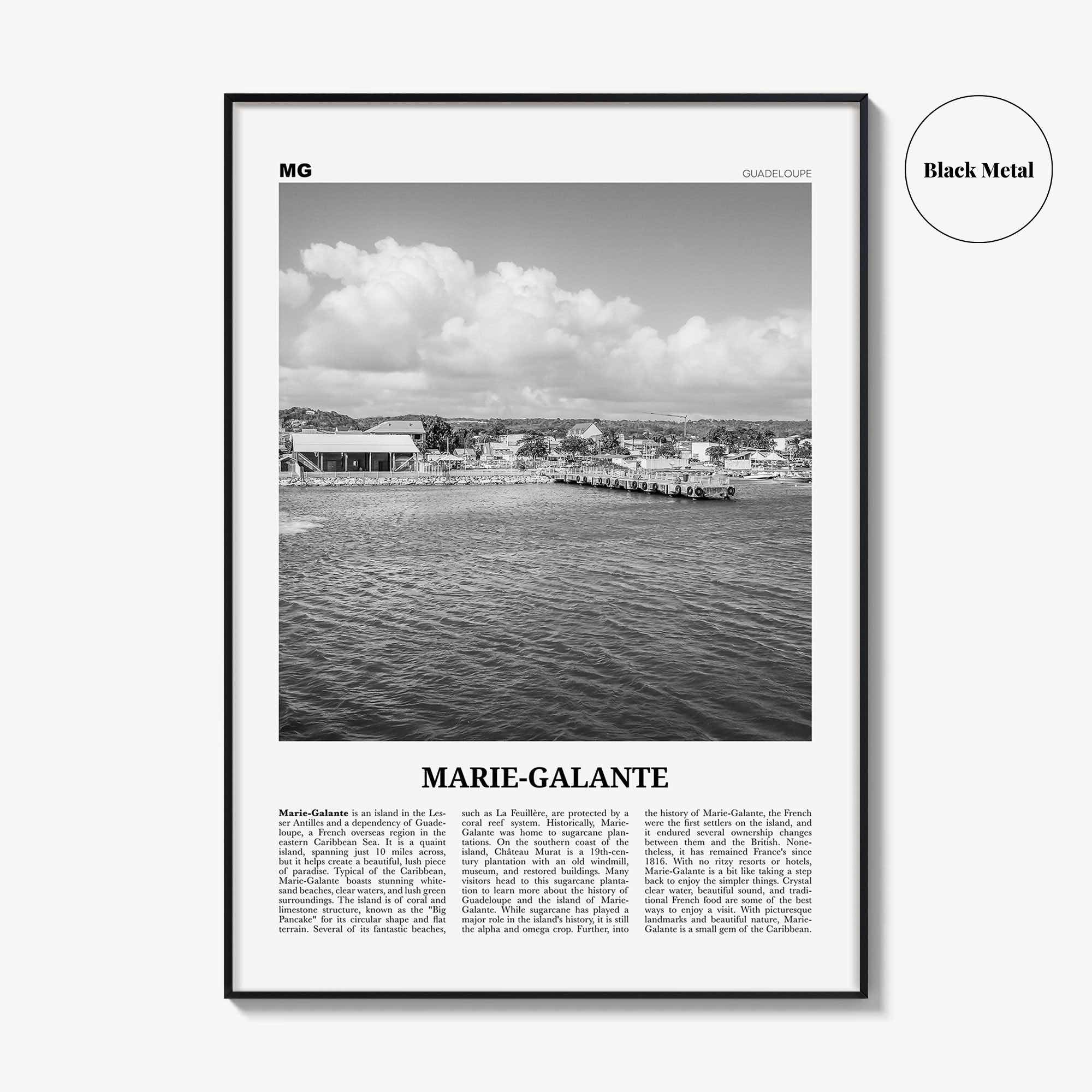 Marie Galante Print Black and White, Marie-Galante Art, Marie-Galante Poster, Marie-Galante Photo, Marie-Galante Décor, Marie-Galante Map