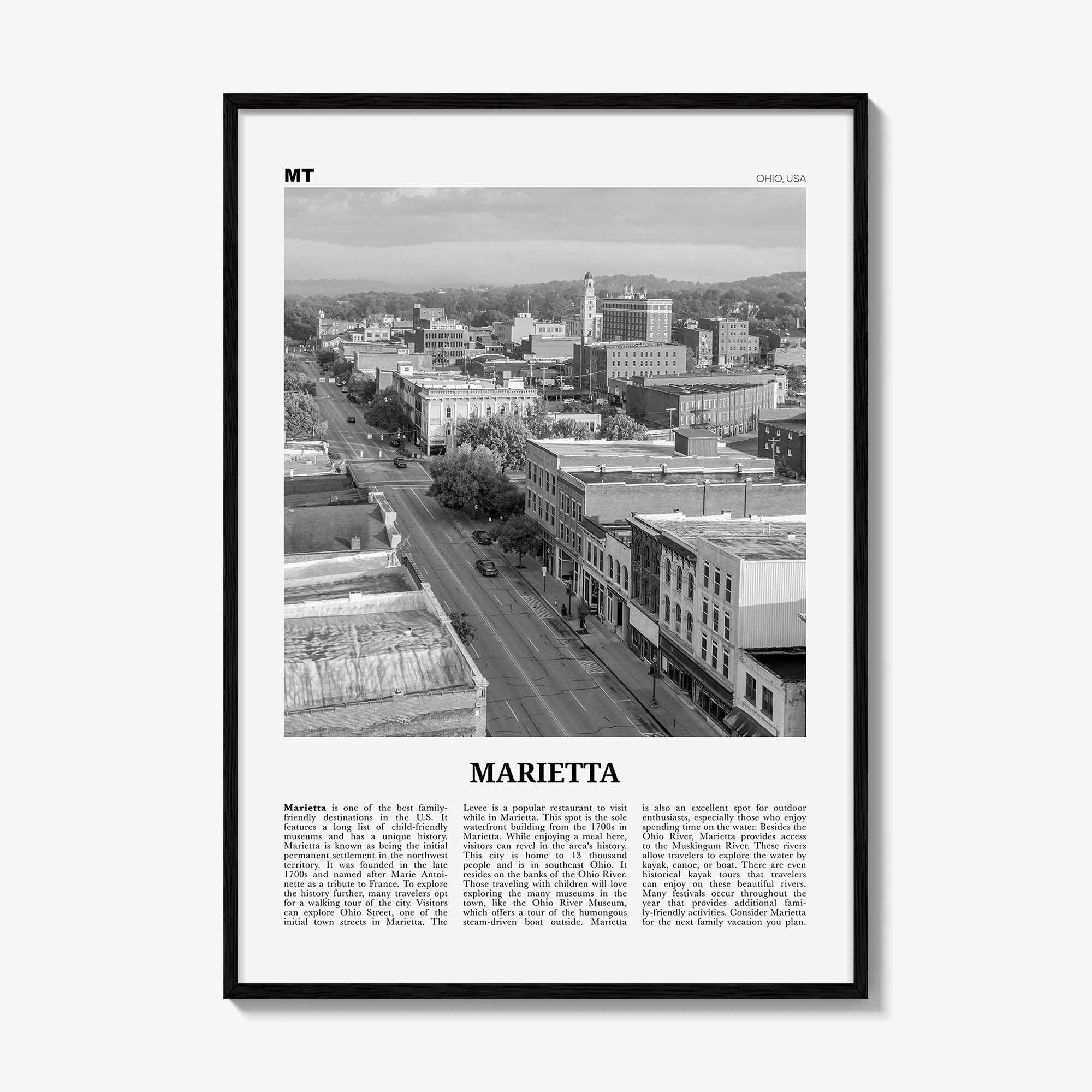 Marietta Print Black and White, Marietta Wall Art, Marietta Poster, Marietta Photo, Marietta Wall Décor, Marietta Map, Ohio, USA