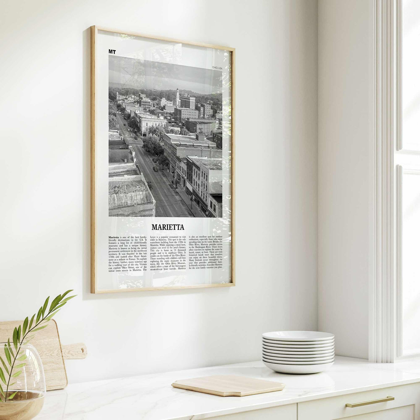 Marietta Print Black and White, Marietta Wall Art, Marietta Poster, Marietta Photo, Marietta Wall Décor, Marietta Map, Ohio, USA