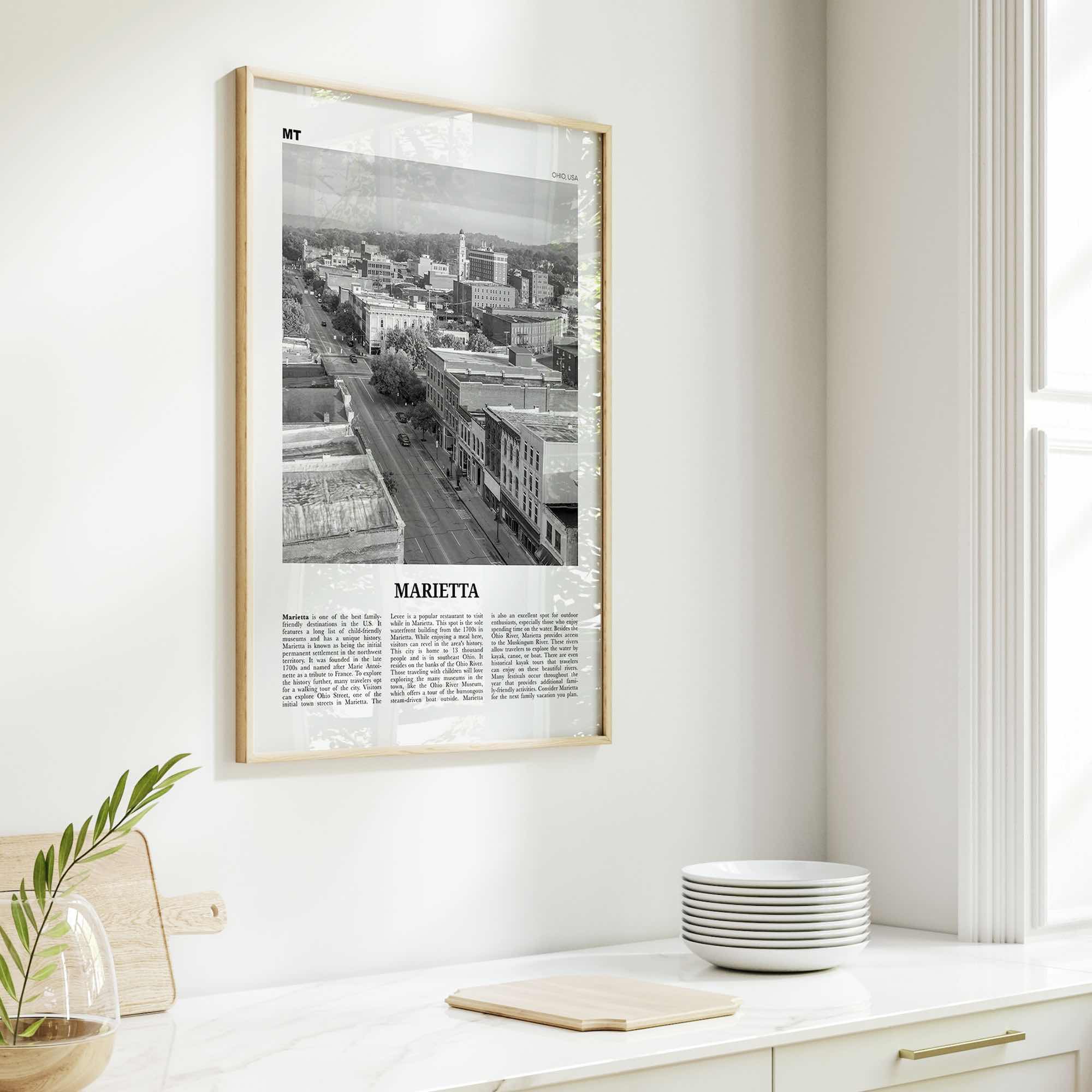 Marietta Print Black and White, Marietta Wall Art, Marietta Poster, Marietta Photo, Marietta Wall Décor, Marietta Map, Ohio, USA