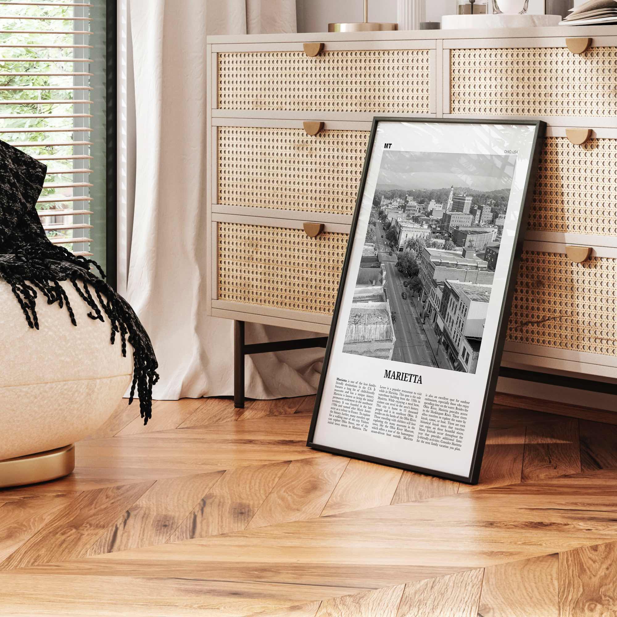 Marietta Print Black and White, Marietta Wall Art, Marietta Poster, Marietta Photo, Marietta Wall Décor, Marietta Map, Ohio, USA