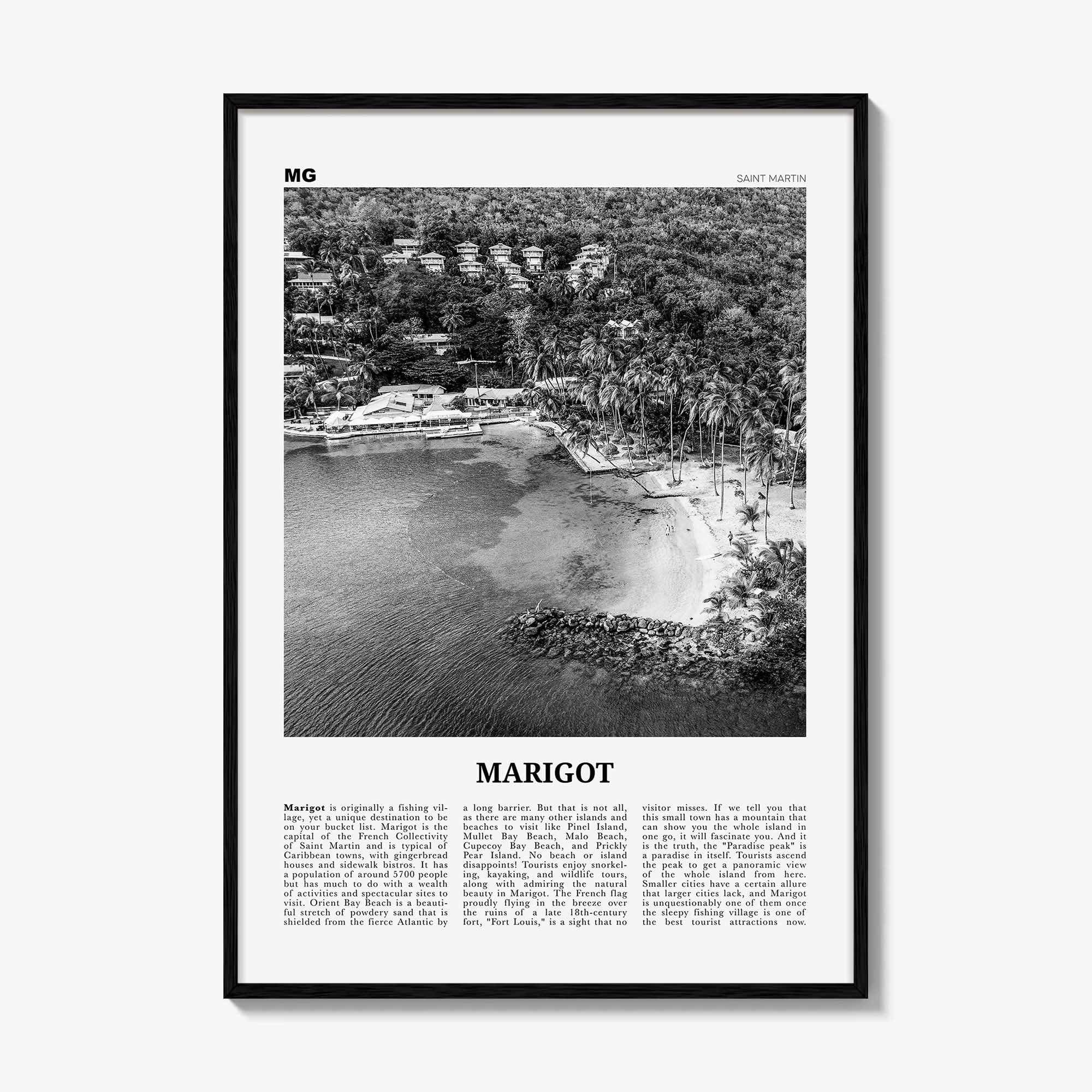 Marigot Print Black and White, Marigot Wall Art, Marigot Poster, Marigot Photo, Marigot Wall Décor, Marigot Map, Saint Martin