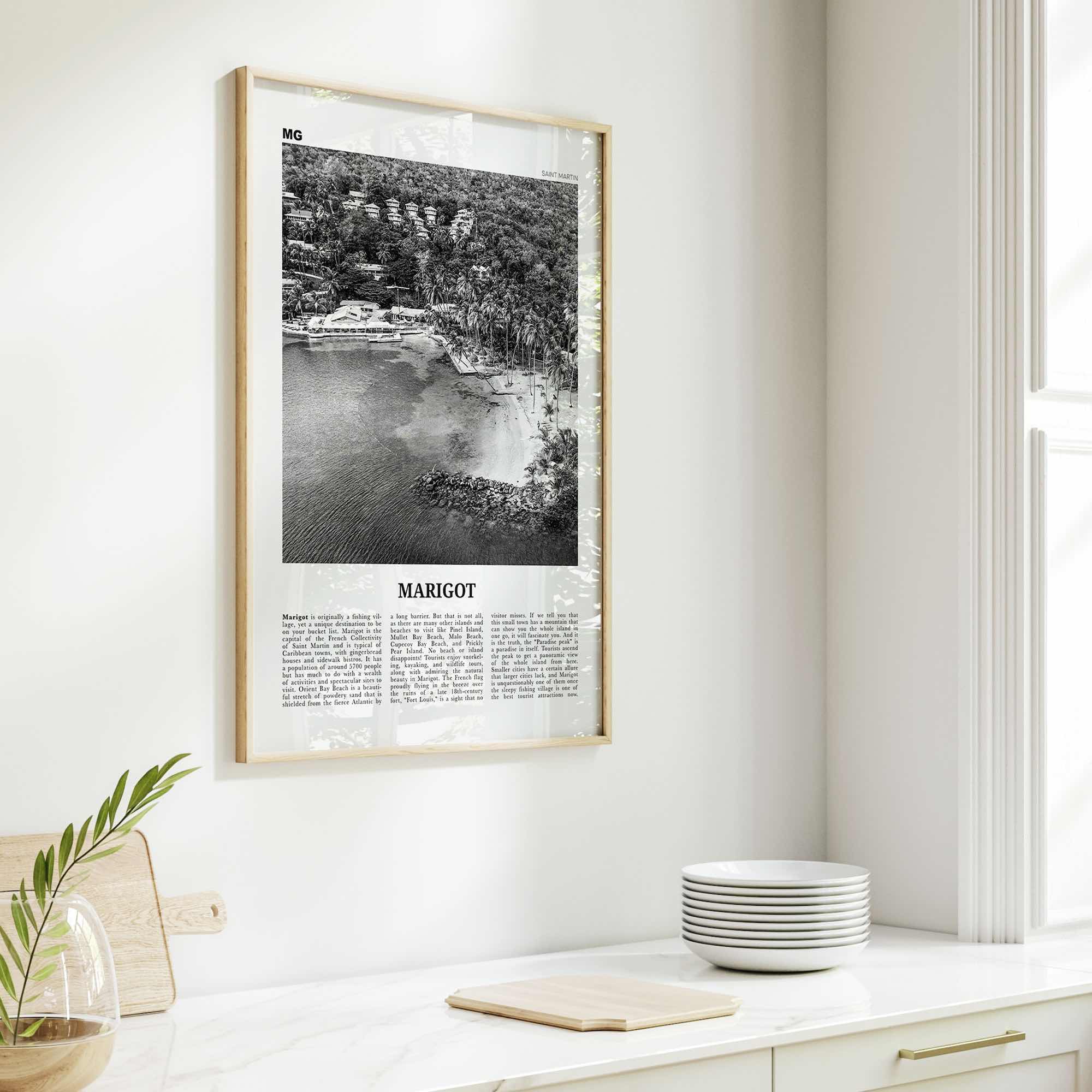 Marigot Print Black and White, Marigot Wall Art, Marigot Poster, Marigot Photo, Marigot Wall Décor, Marigot Map, Saint Martin