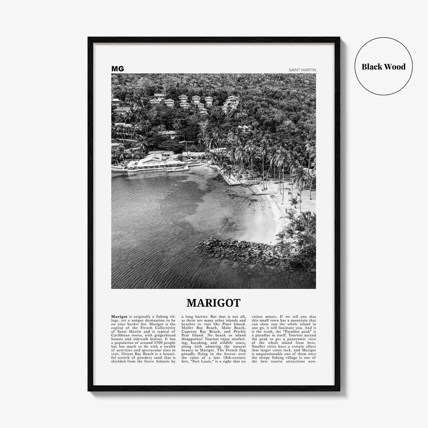 Marigot Print Black and White, Marigot Wall Art, Marigot Poster, Marigot Photo, Marigot Wall Décor, Marigot Map, Saint Martin