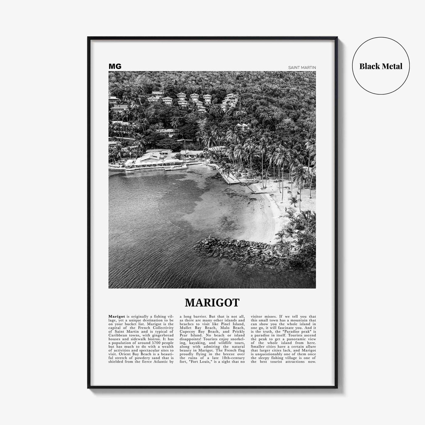 Marigot Print Black and White, Marigot Wall Art, Marigot Poster, Marigot Photo, Marigot Wall Décor, Marigot Map, Saint Martin