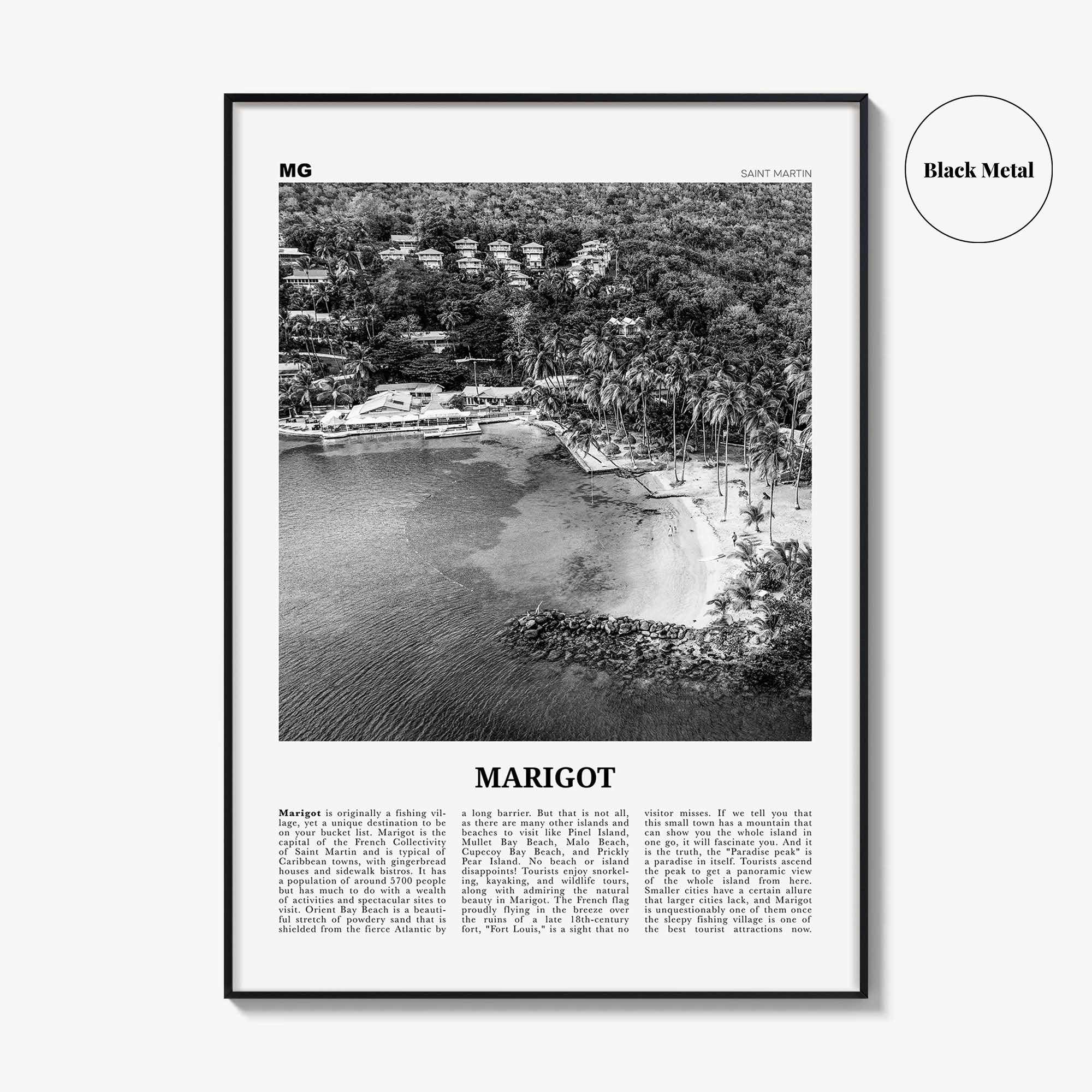 Marigot Print Black and White, Marigot Wall Art, Marigot Poster, Marigot Photo, Marigot Wall Décor, Marigot Map, Saint Martin