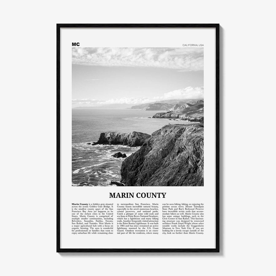 Marin County Print Black and White, Marin County Wall Art, Marin County Poster, Marin County Photo, California, USA, United States